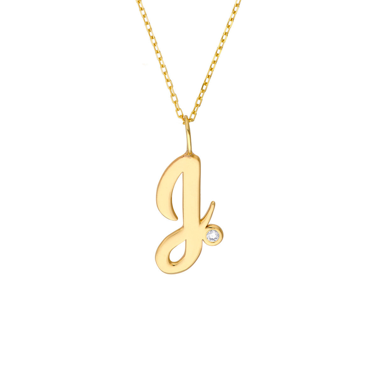 Script 'J' with Diamond Bezel Necklace 14K Gold