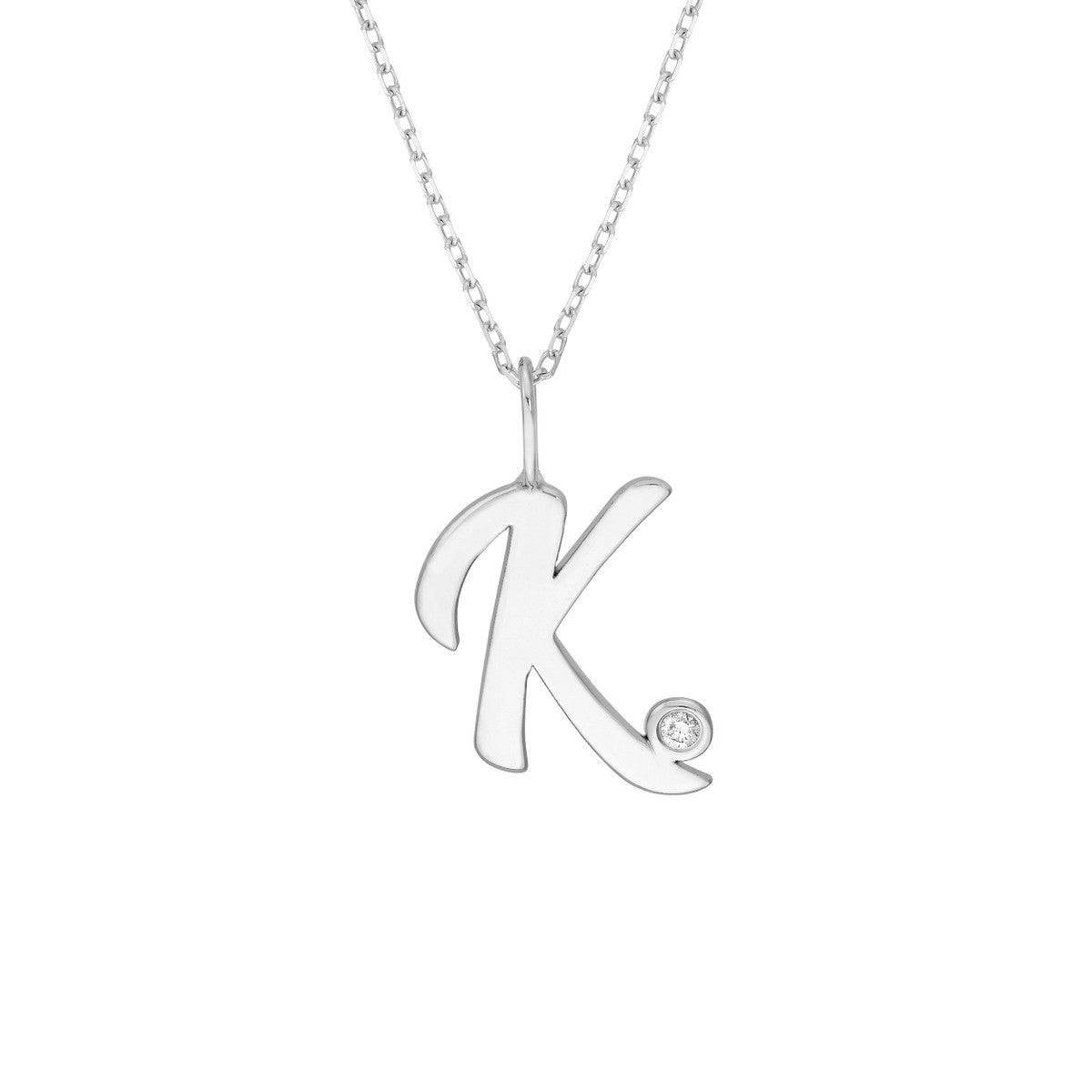 Script 'K' Diamond Bezel Necklace 14K Gold