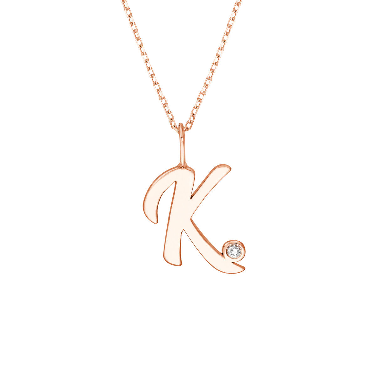 Script 'K' Diamond Bezel Necklace 14K Gold