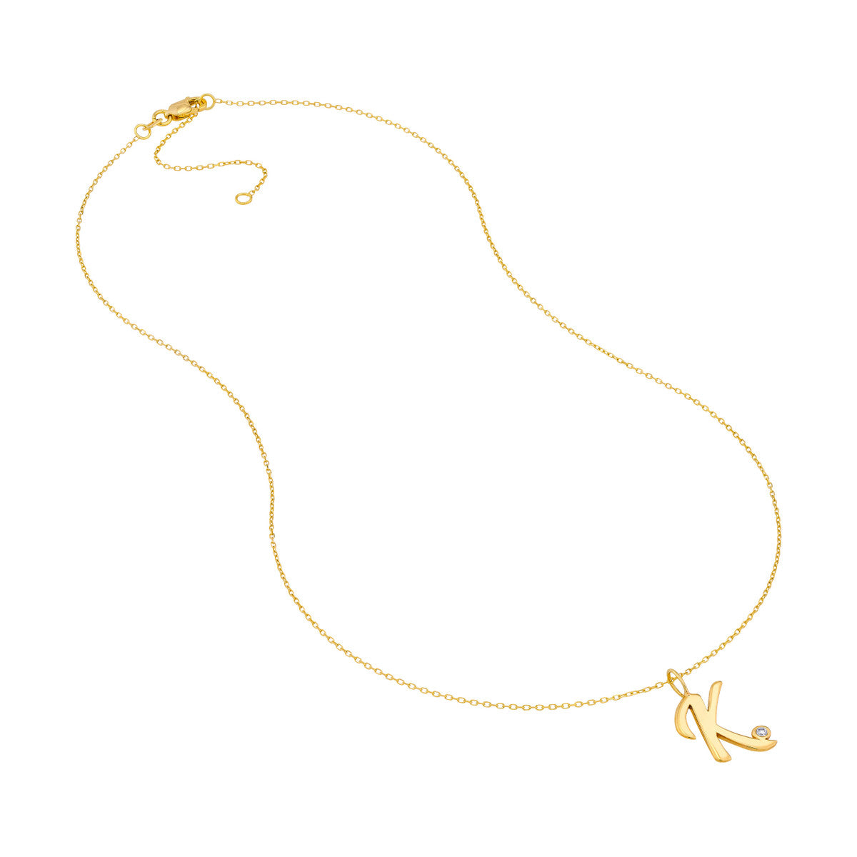 Script 'K' Diamond Bezel Necklace 14K Gold