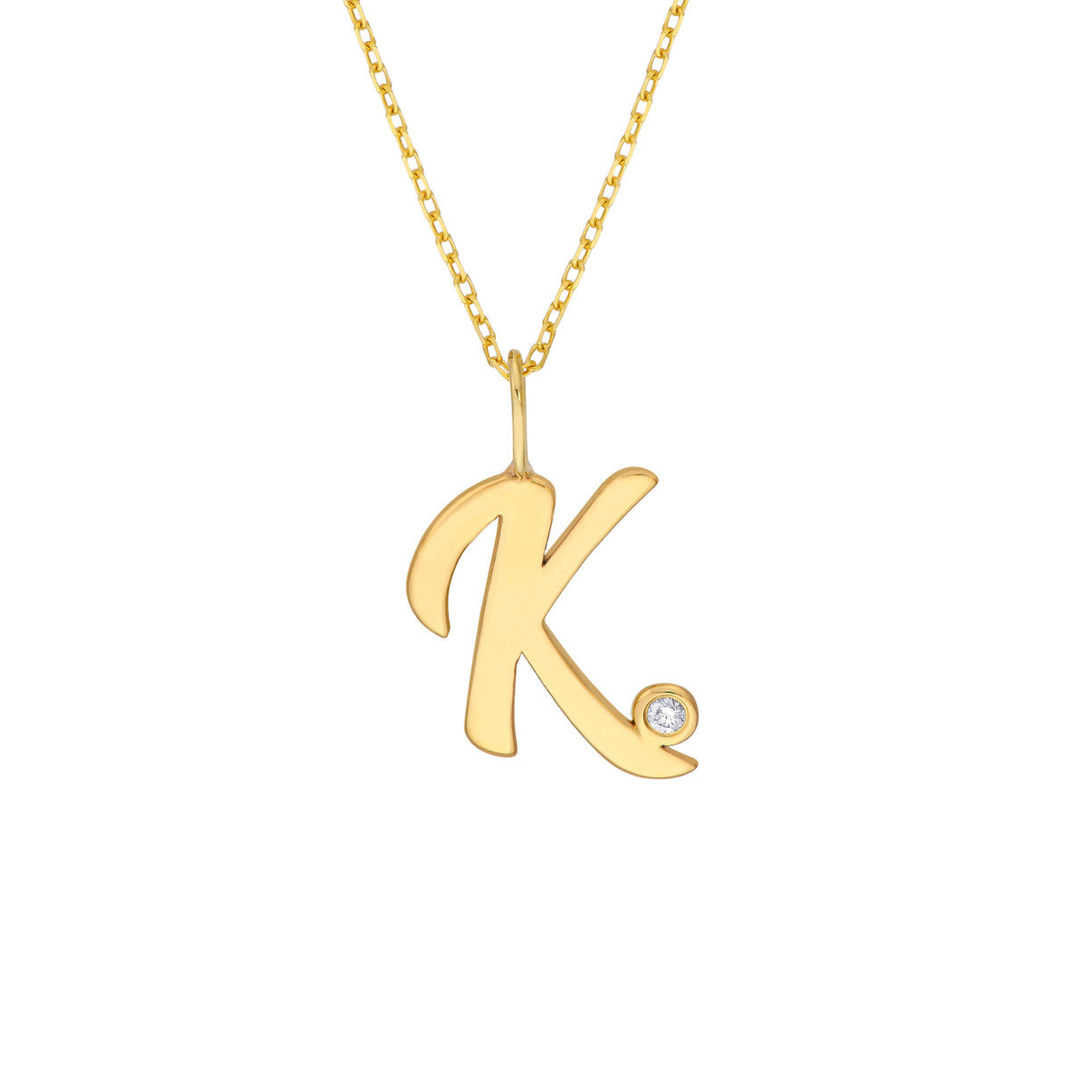 Script 'K' Diamond Bezel Necklace 14K Gold