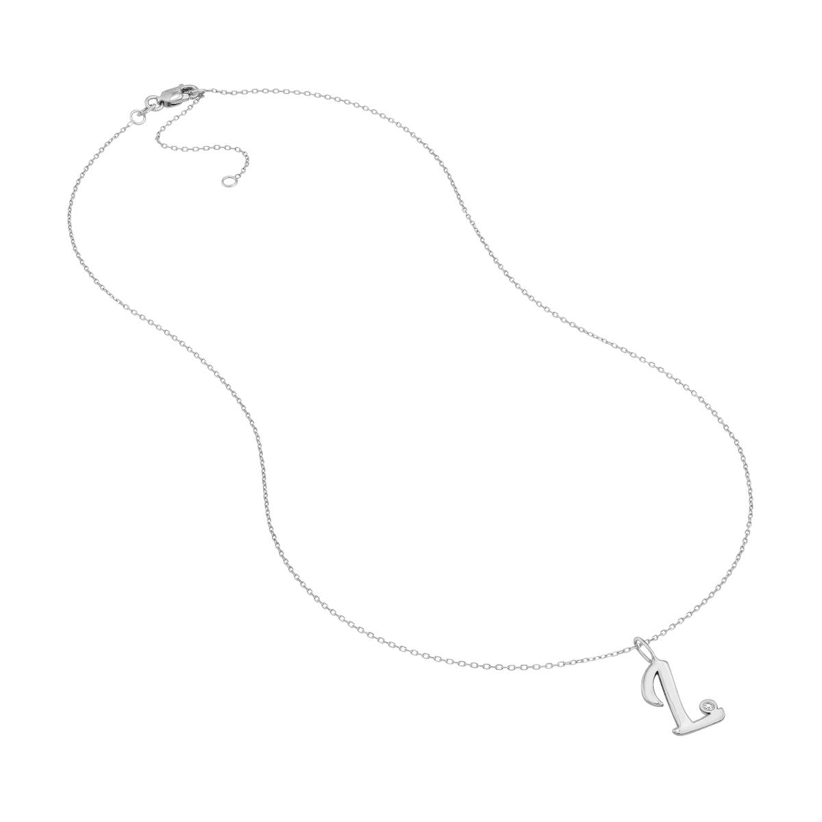 Script 'L' with Diamond Bezel Necklace 14K Gold