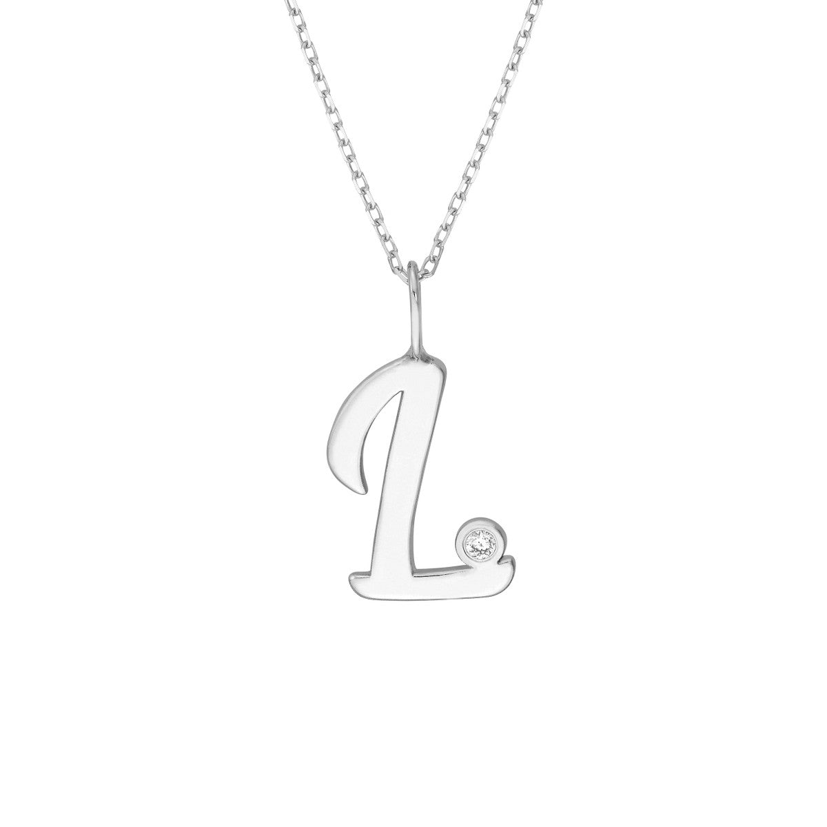 Script 'L' with Diamond Bezel Necklace 14K Gold