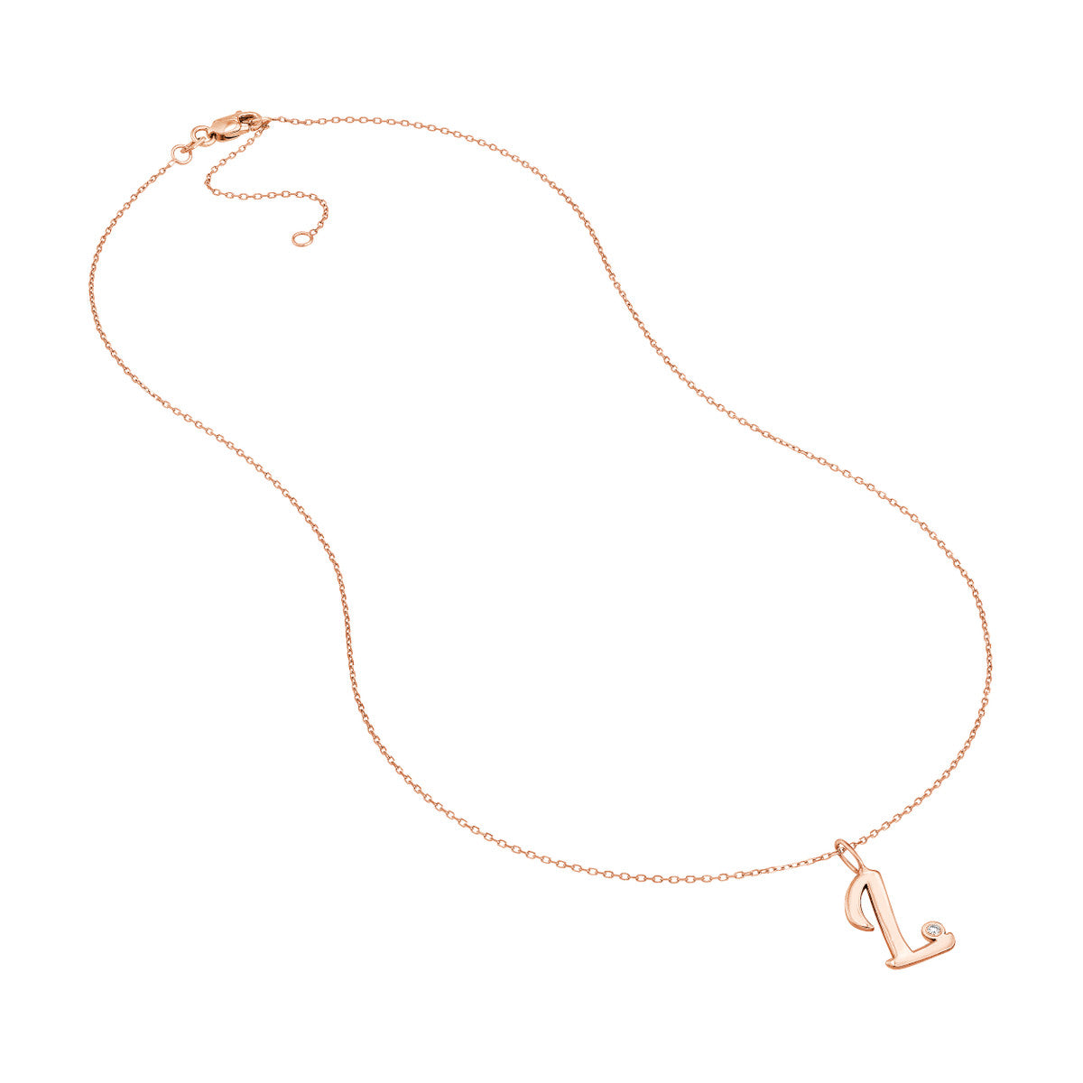 Script 'L' with Diamond Bezel Necklace 14K Gold