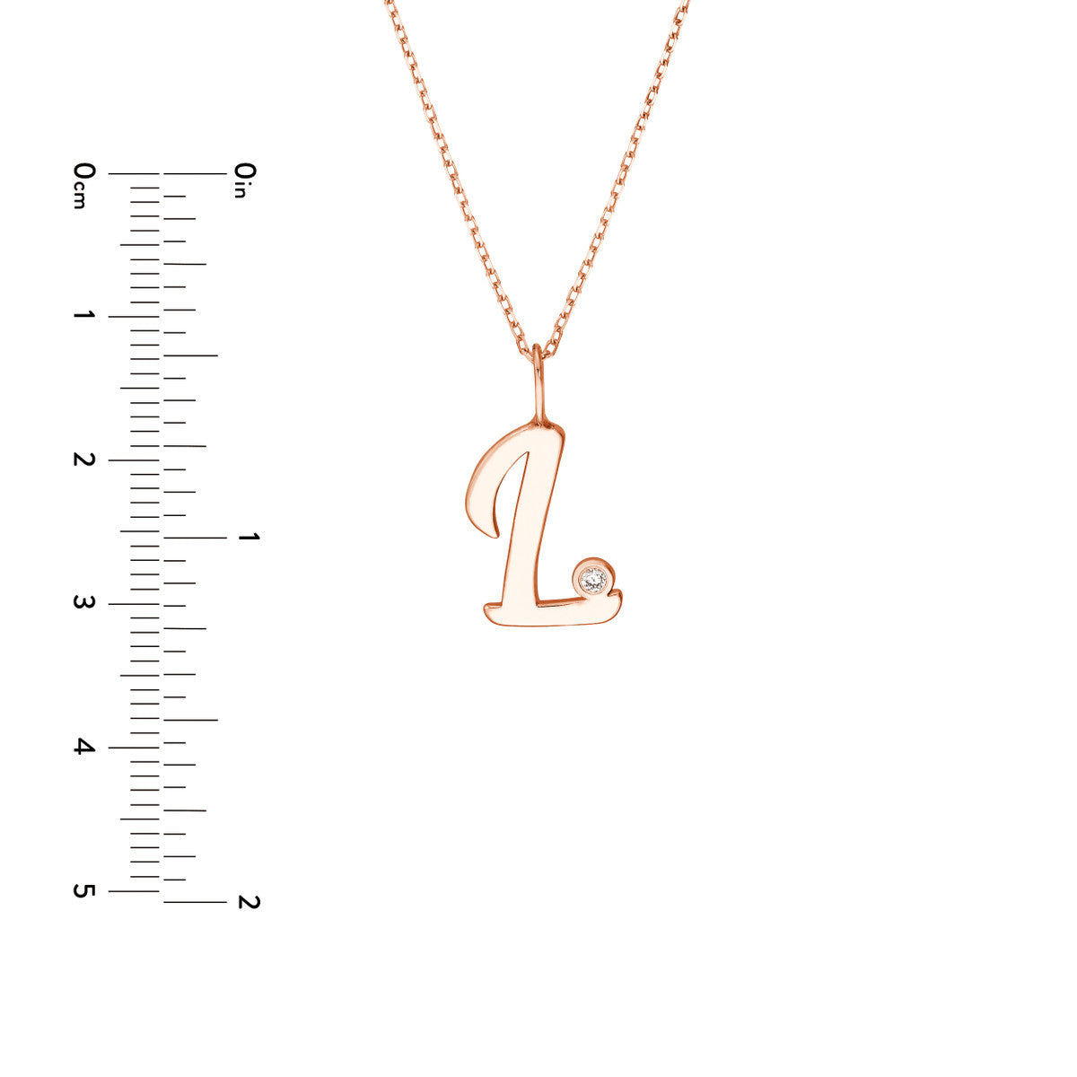 Script 'L' with Diamond Bezel Necklace 14K Gold