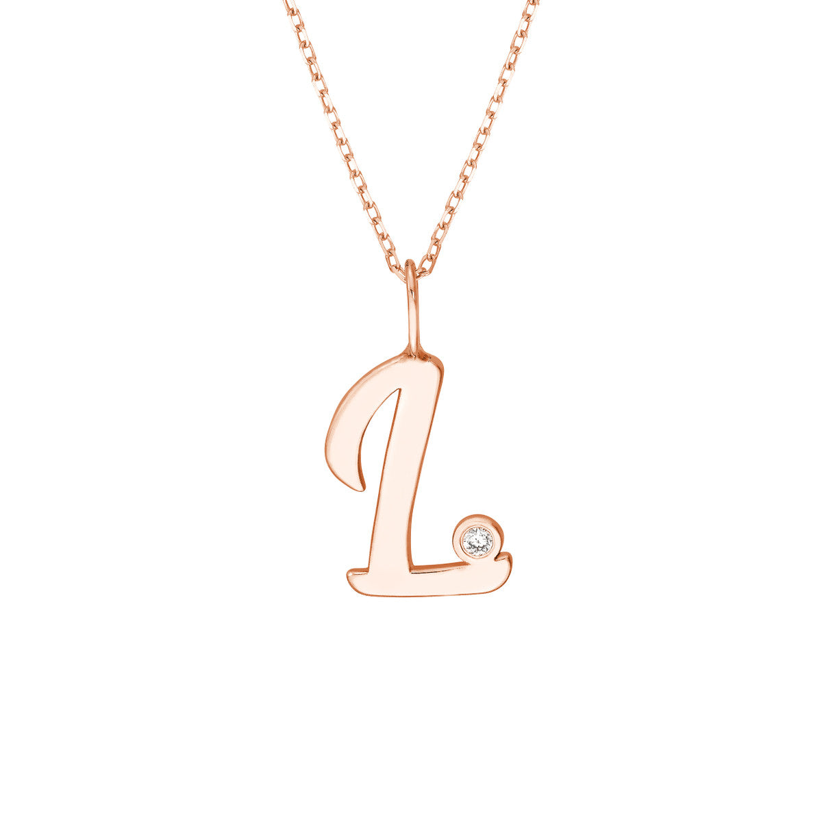 Script 'L' with Diamond Bezel Necklace 14K Gold