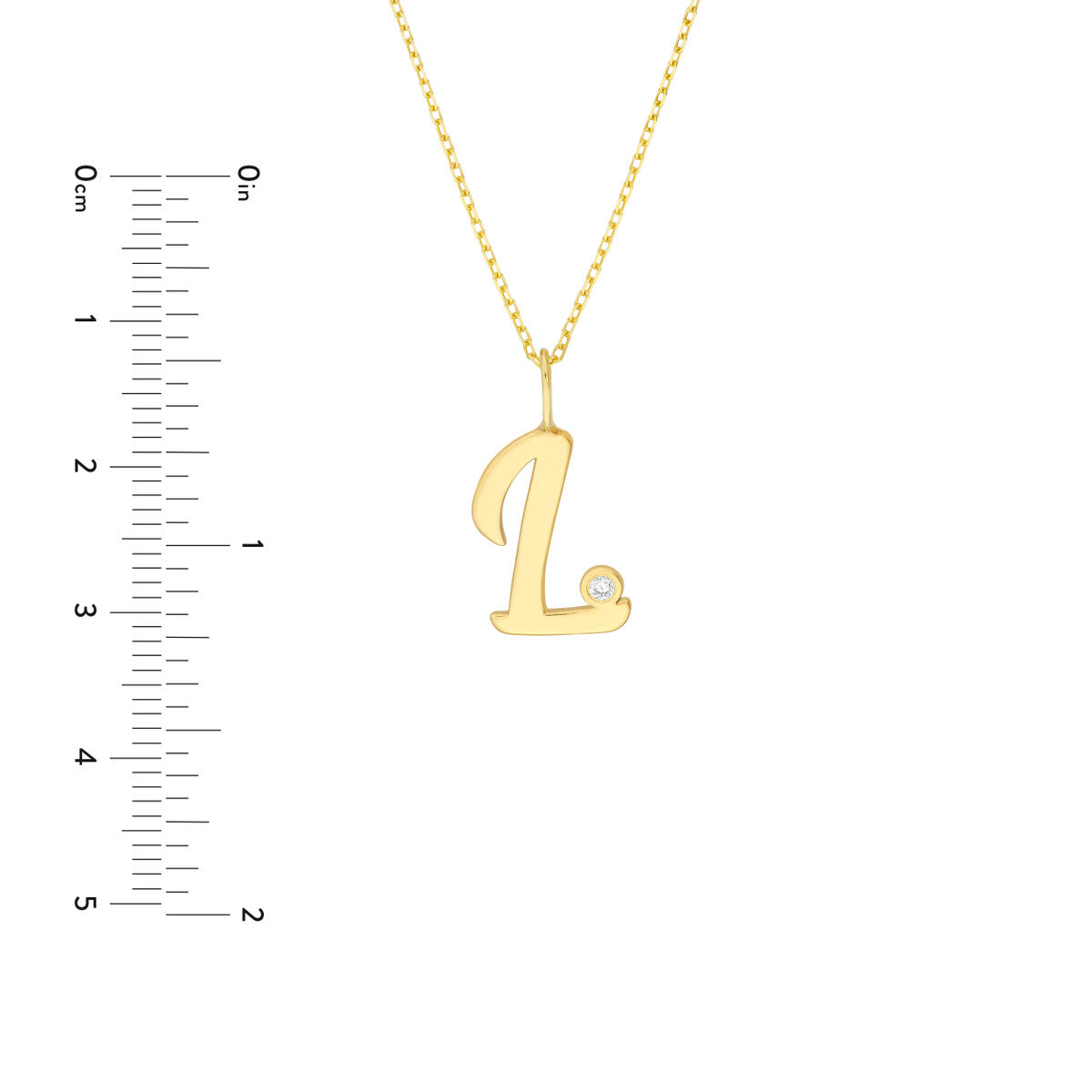 Script 'L' with Diamond Bezel Necklace 14K Gold