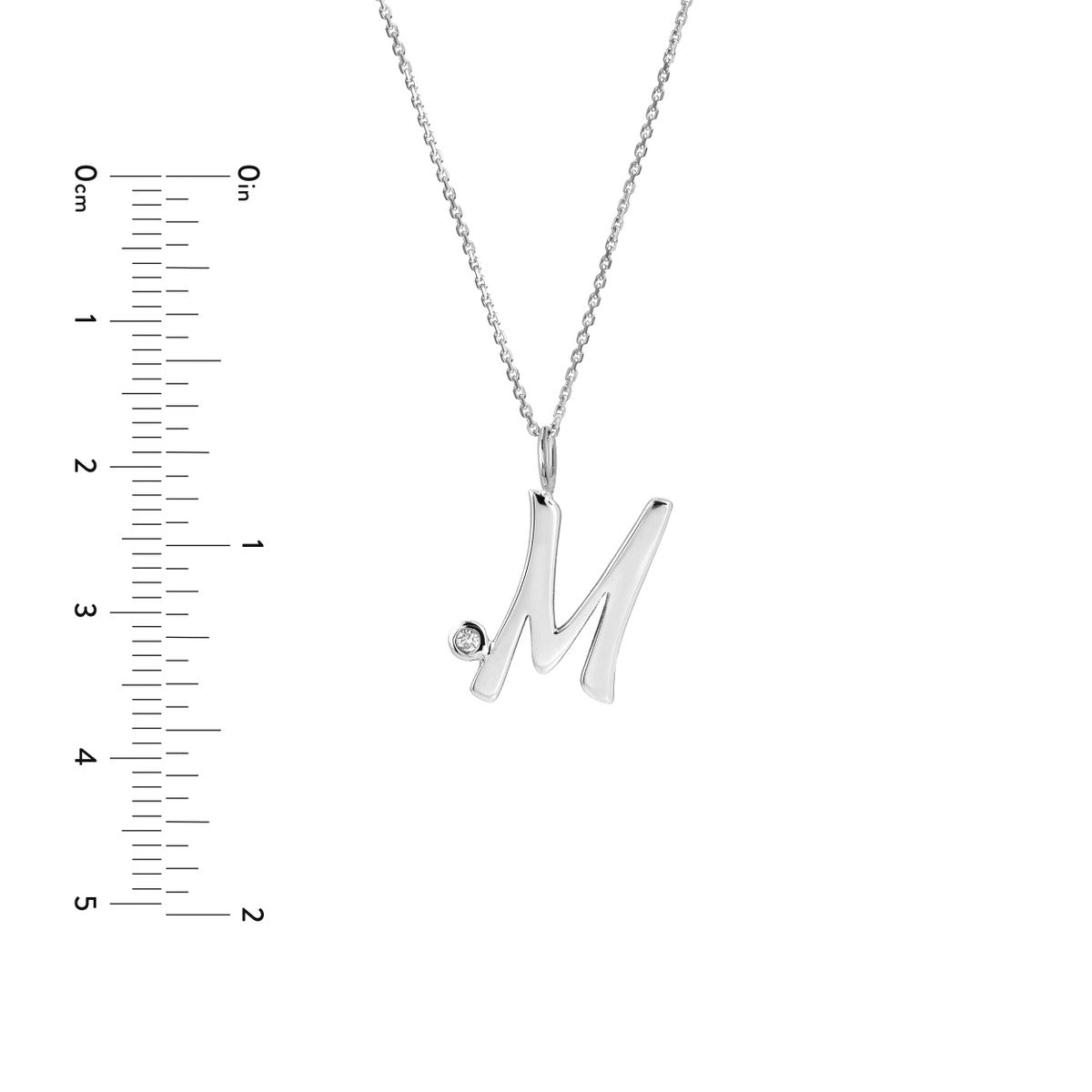 Script 'M' with Diamond Bezel Necklace 14K Gold