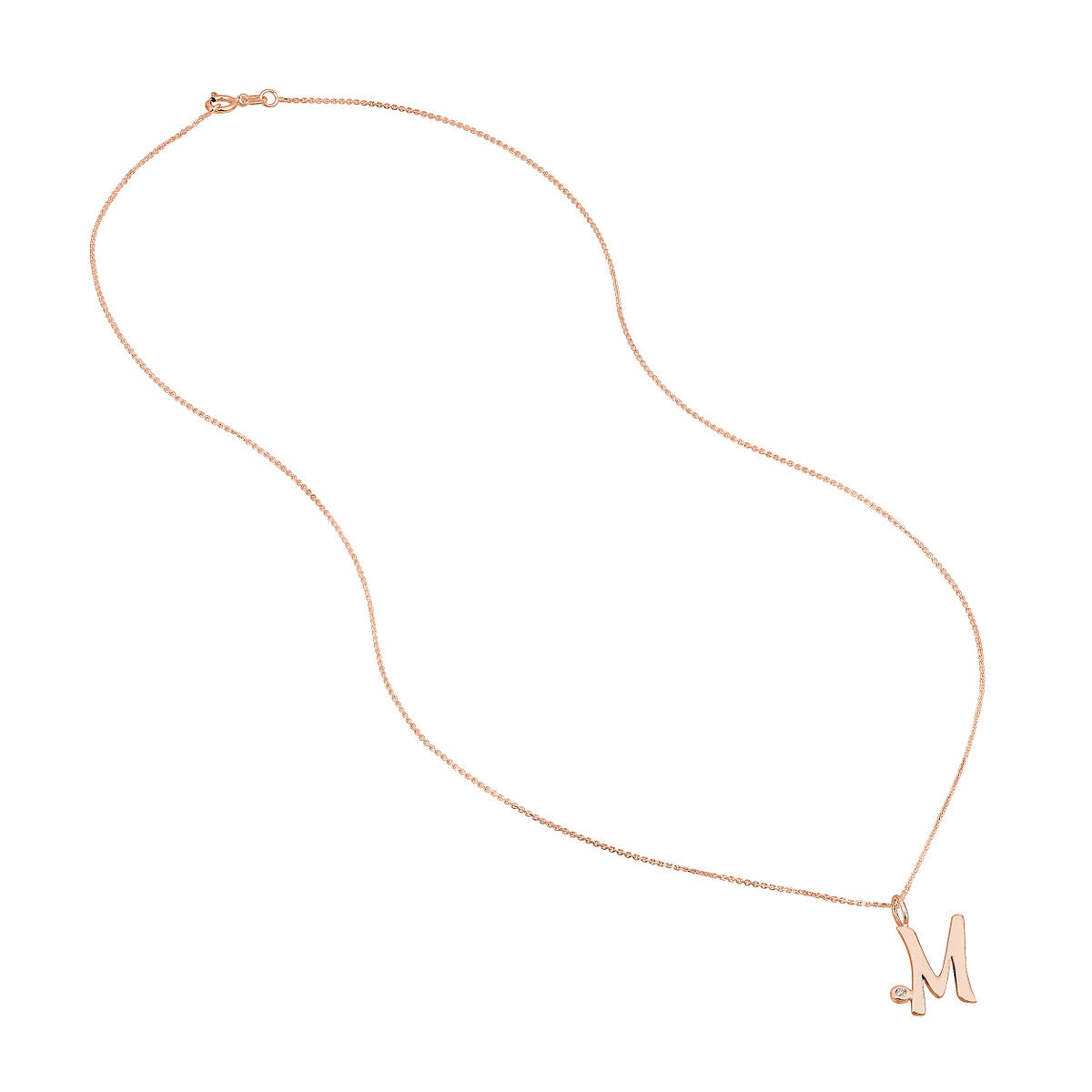 Script 'M' with Diamond Bezel Necklace 14K Gold