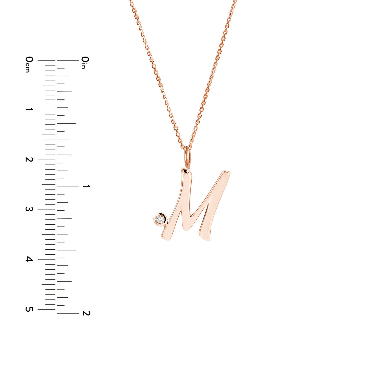 Script 'M' with Diamond Bezel Necklace 14K Gold