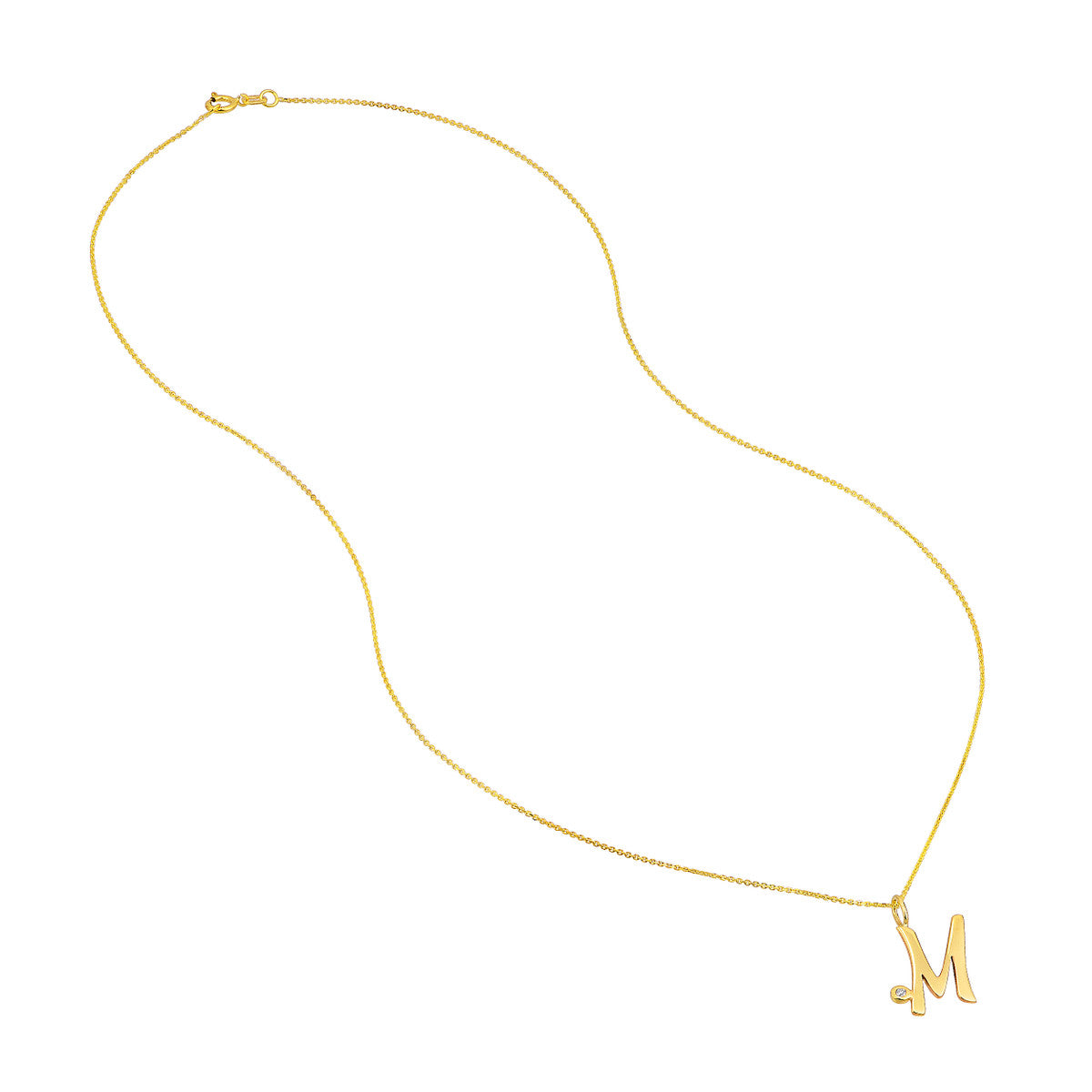 Script 'M' with Diamond Bezel Necklace 14K Gold