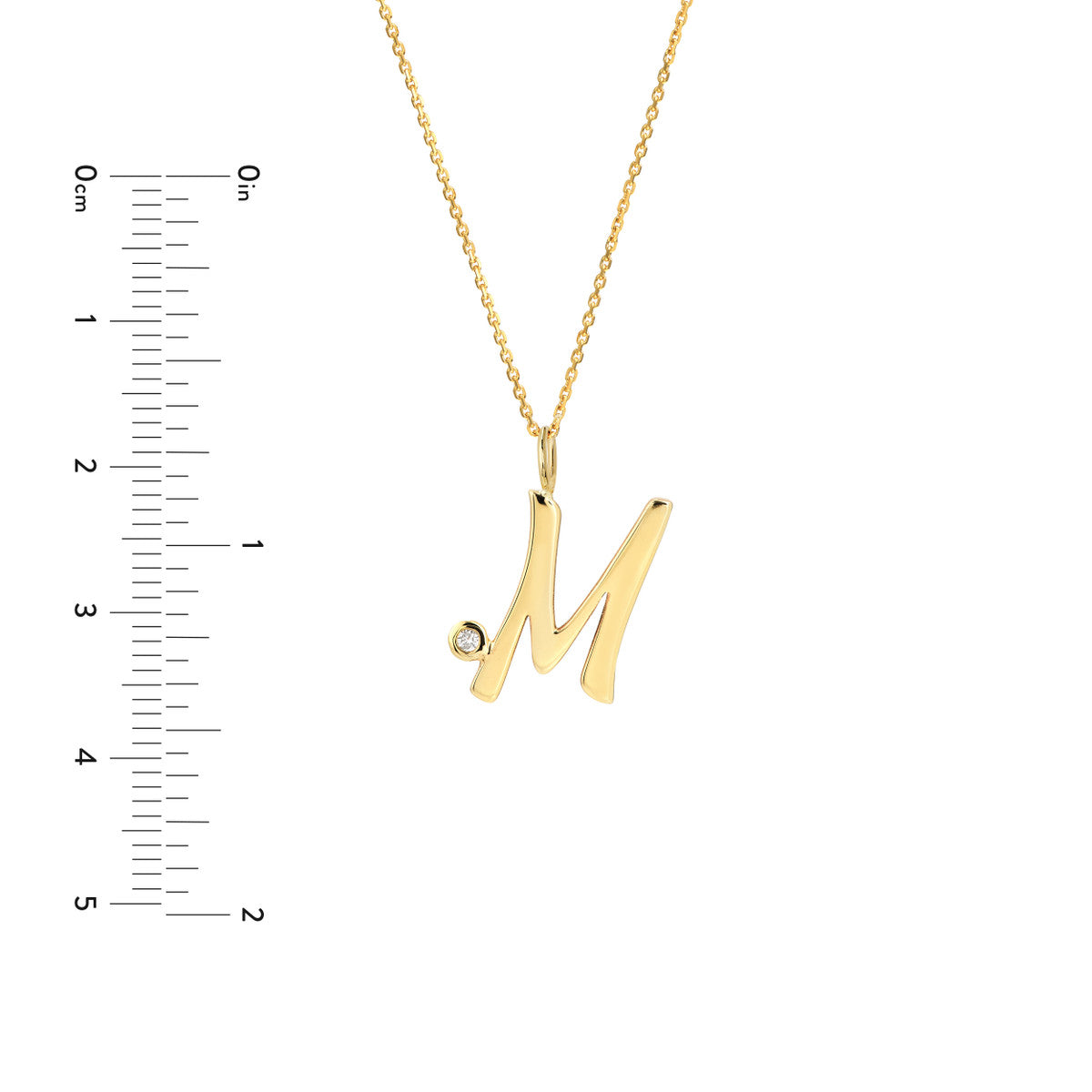Script 'M' with Diamond Bezel Necklace 14K Gold