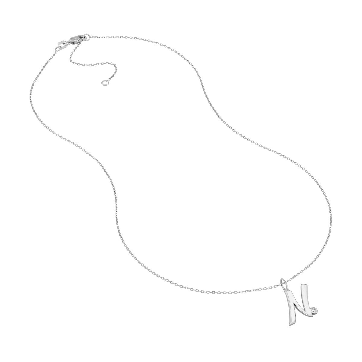 Script 'N' with Diamond Bezel Necklace 14K Gold
