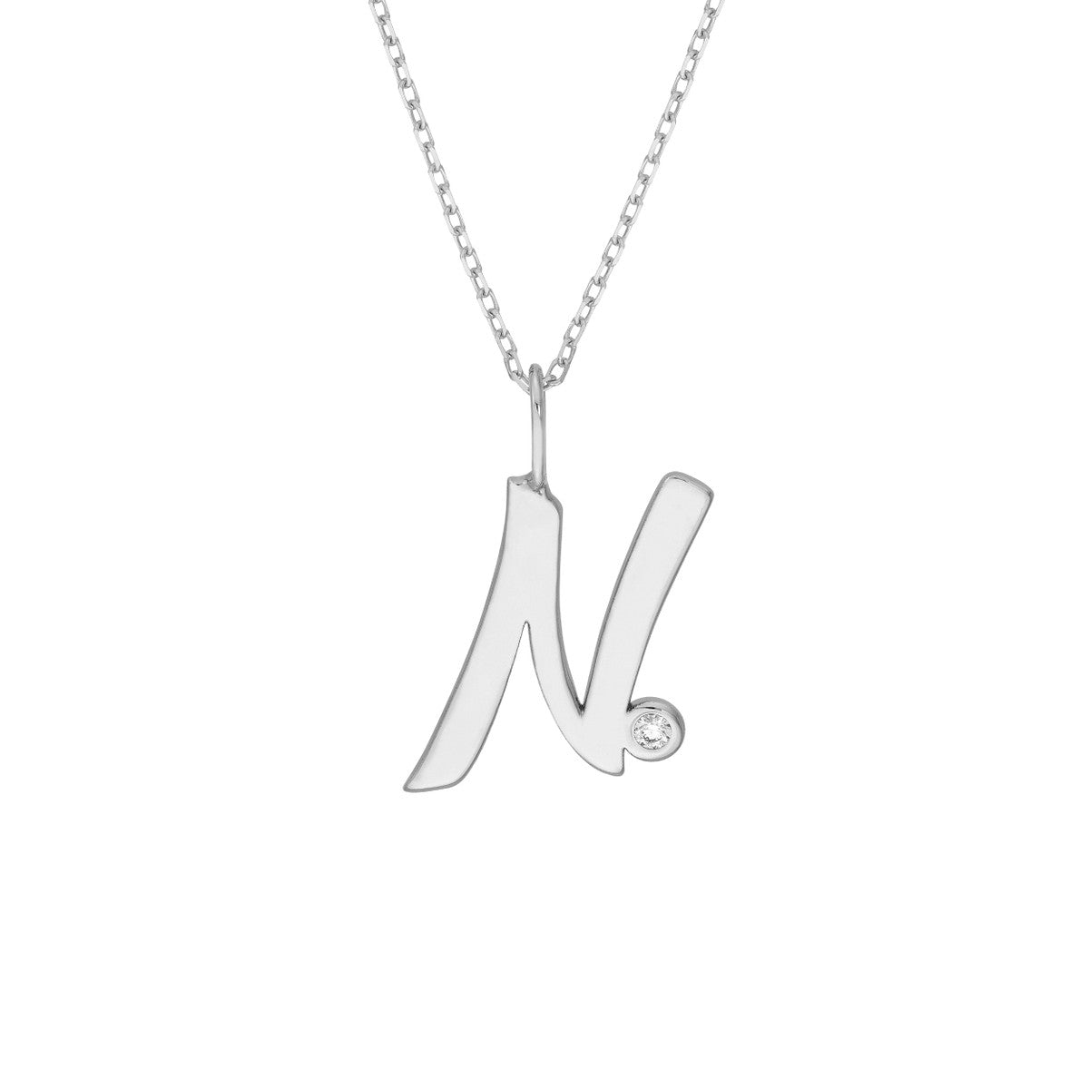 Script 'N' with Diamond Bezel Necklace 14K Gold