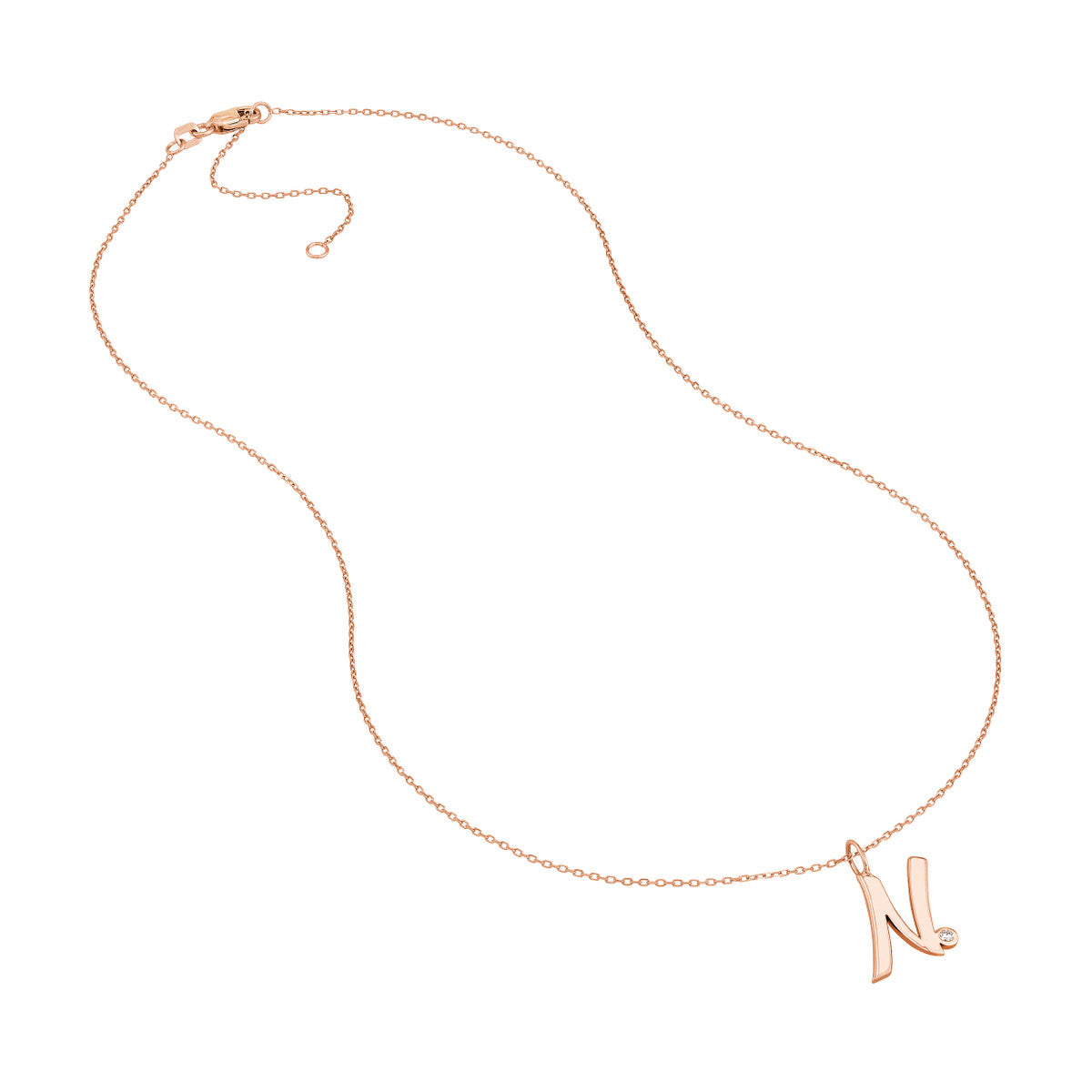 Script 'N' with Diamond Bezel Necklace 14K Gold
