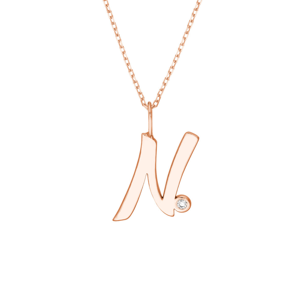 Script 'N' with Diamond Bezel Necklace 14K Gold