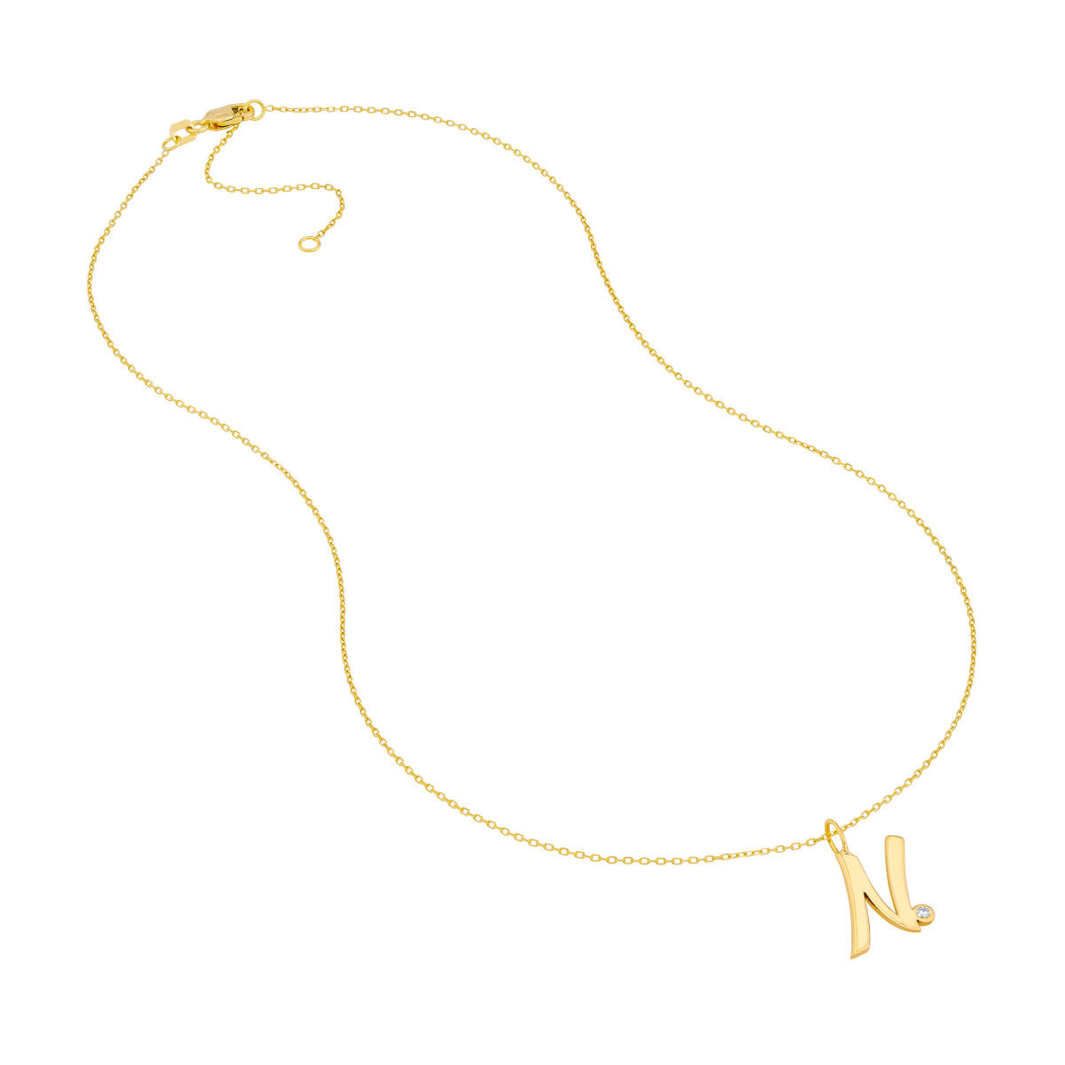 Script 'N' with Diamond Bezel Necklace 14K Gold