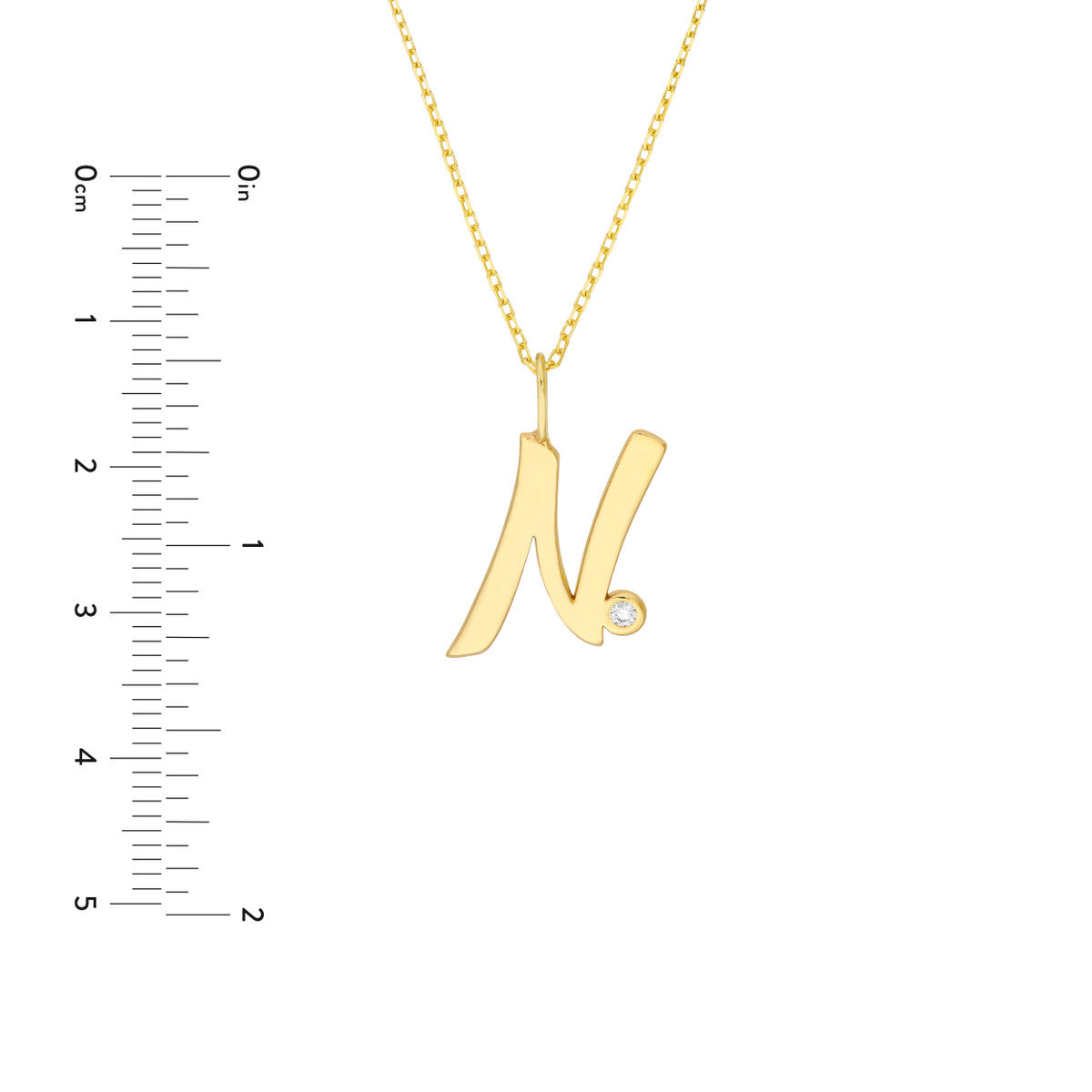 Script 'N' with Diamond Bezel Necklace 14K Gold