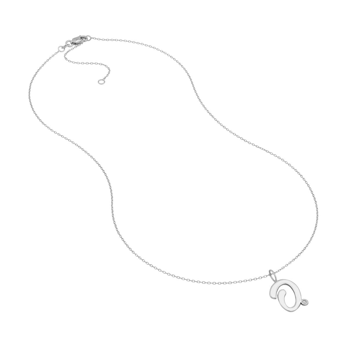 Script 'O' with Diamond Bezel Necklace 14K Gold