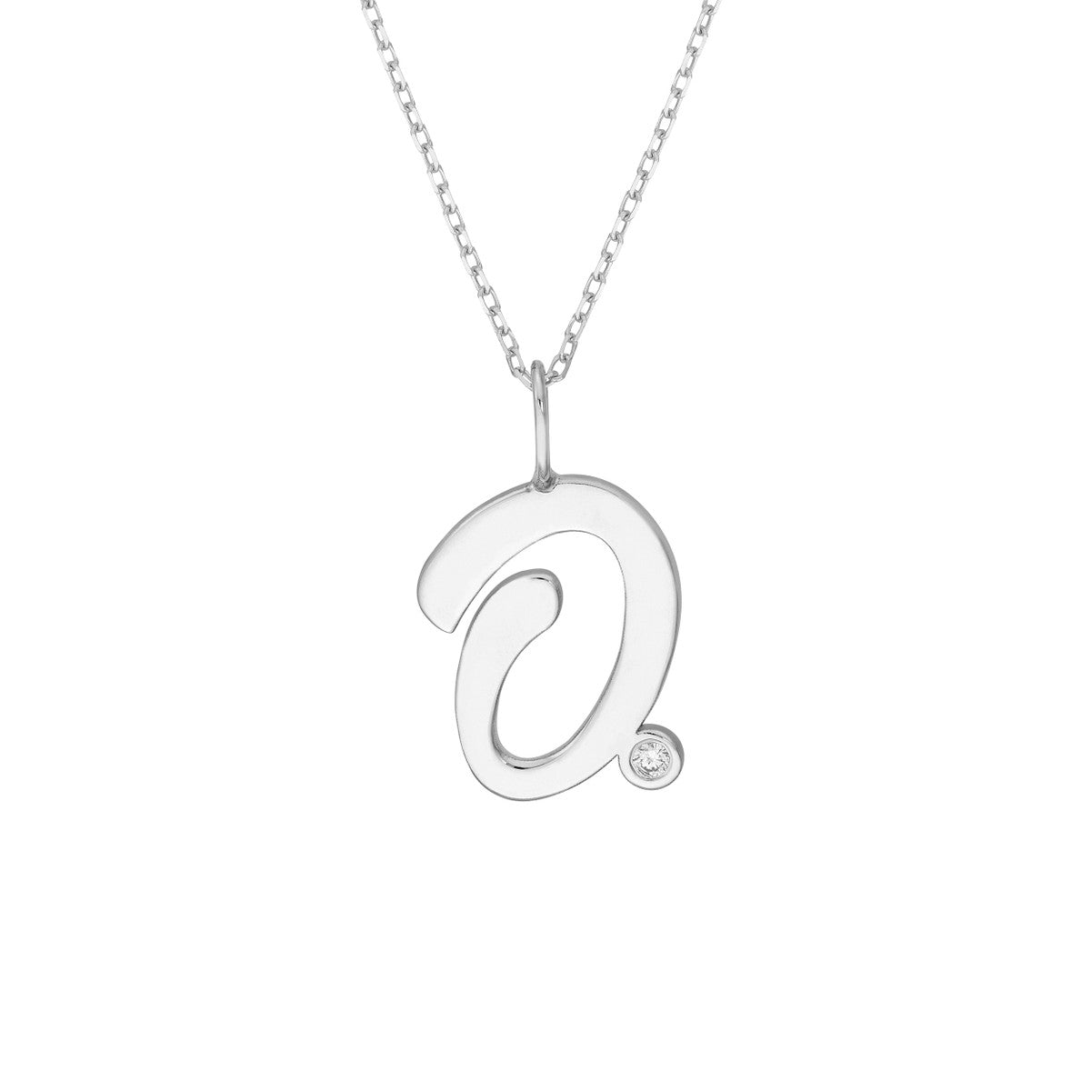 Script 'O' with Diamond Bezel Necklace 14K Gold