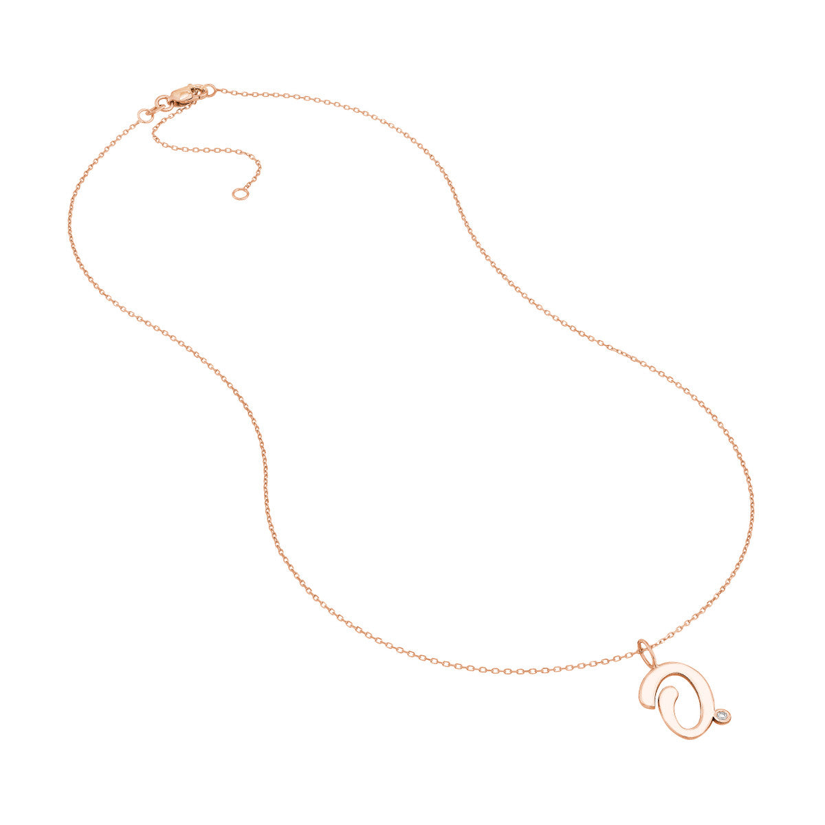 Script 'O' with Diamond Bezel Necklace 14K Gold