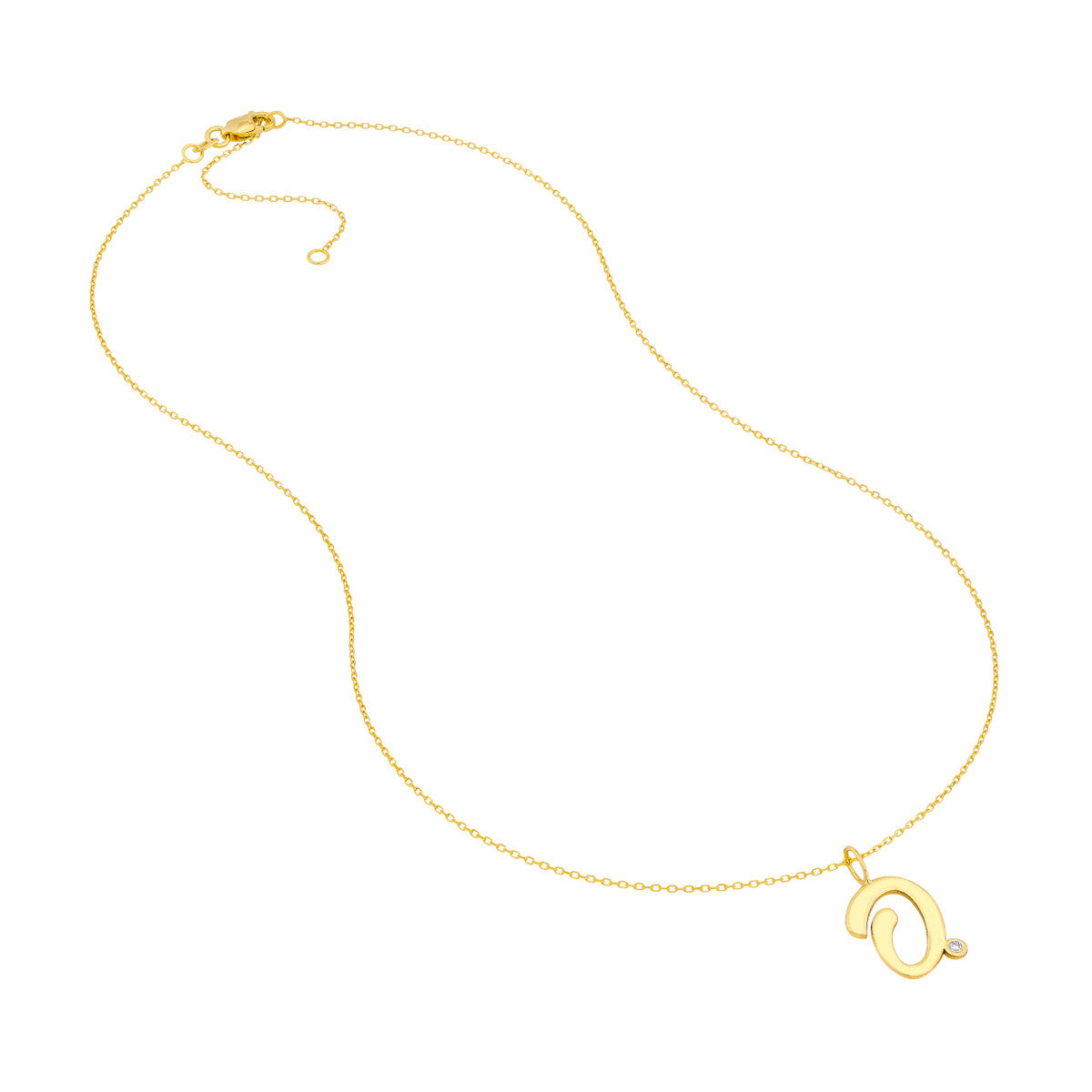 Script 'O' with Diamond Bezel Necklace 14K Gold