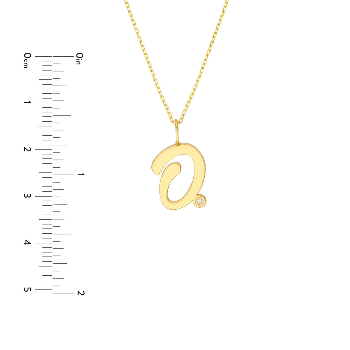 Script 'O' with Diamond Bezel Necklace 14K Gold