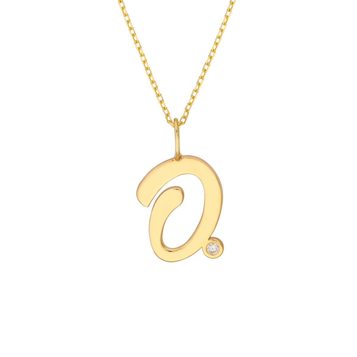 Script 'O' with Diamond Bezel Necklace 14K Gold