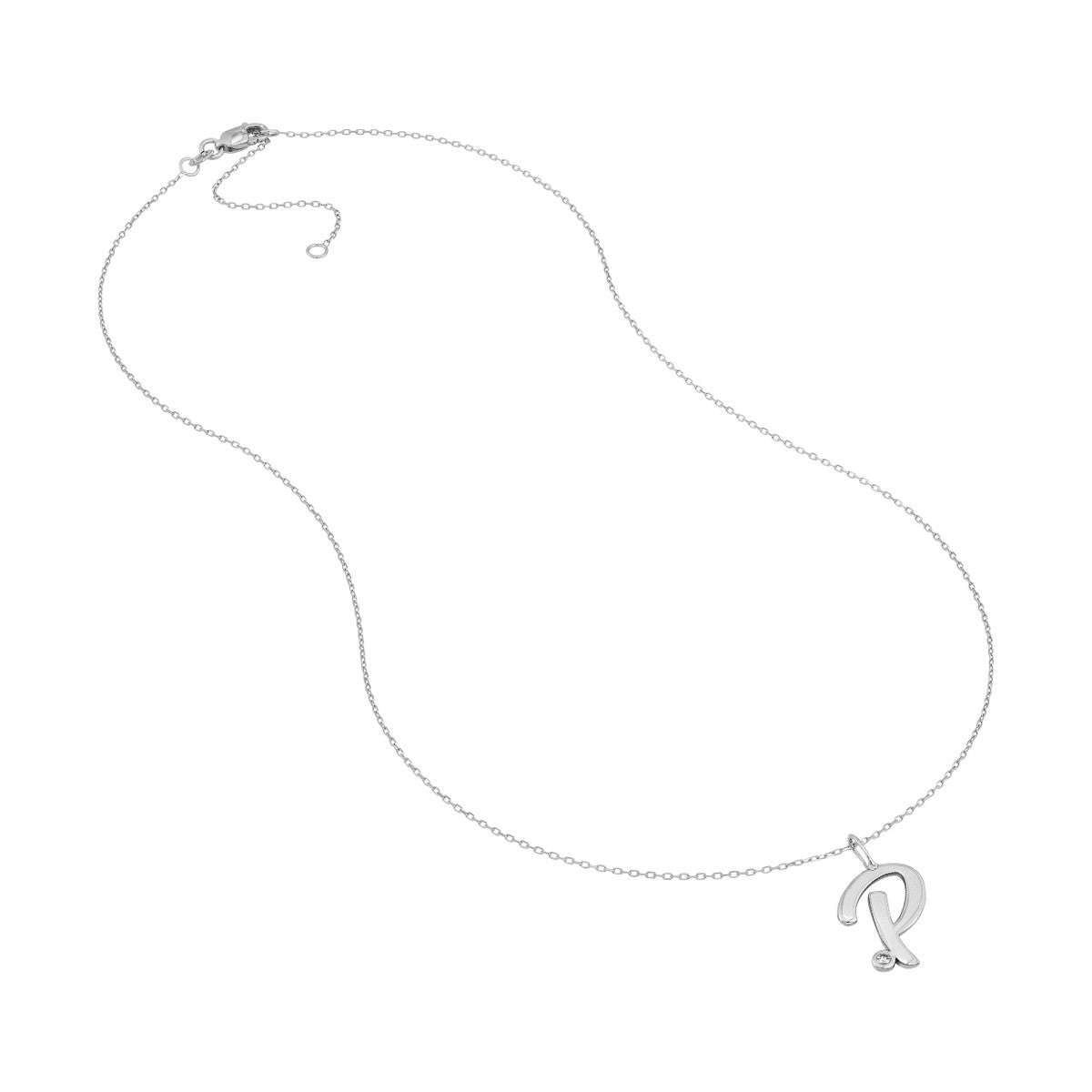 Script 'P' with Diamond Bezel Necklace 14K Gold