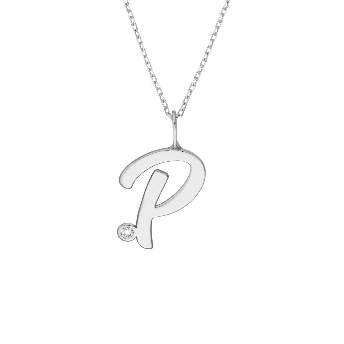 Script 'P' with Diamond Bezel Necklace 14K Gold