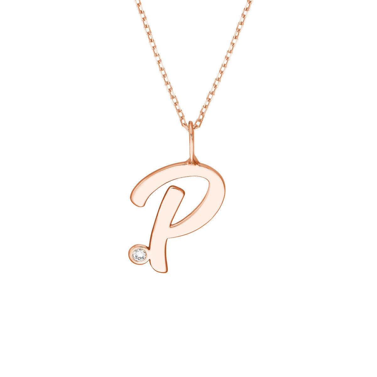 Script 'P' with Diamond Bezel Necklace 14K Gold