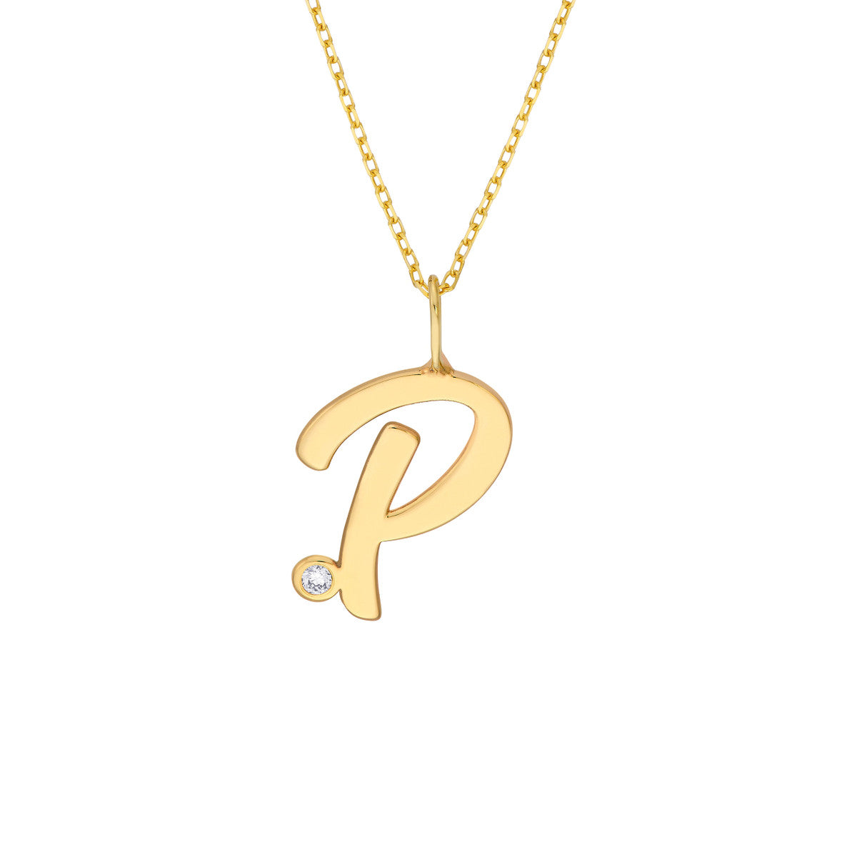 Script 'P' with Diamond Bezel Necklace 14K Gold
