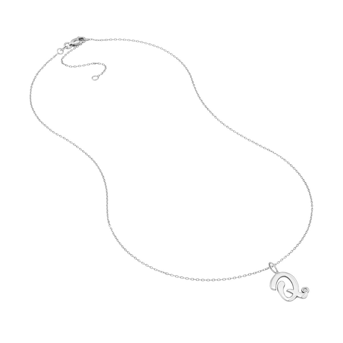 Script 'Q' with Diamond Bezel Necklace 14K Gold