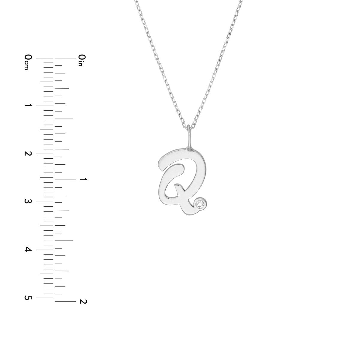 Script 'Q' with Diamond Bezel Necklace 14K Gold