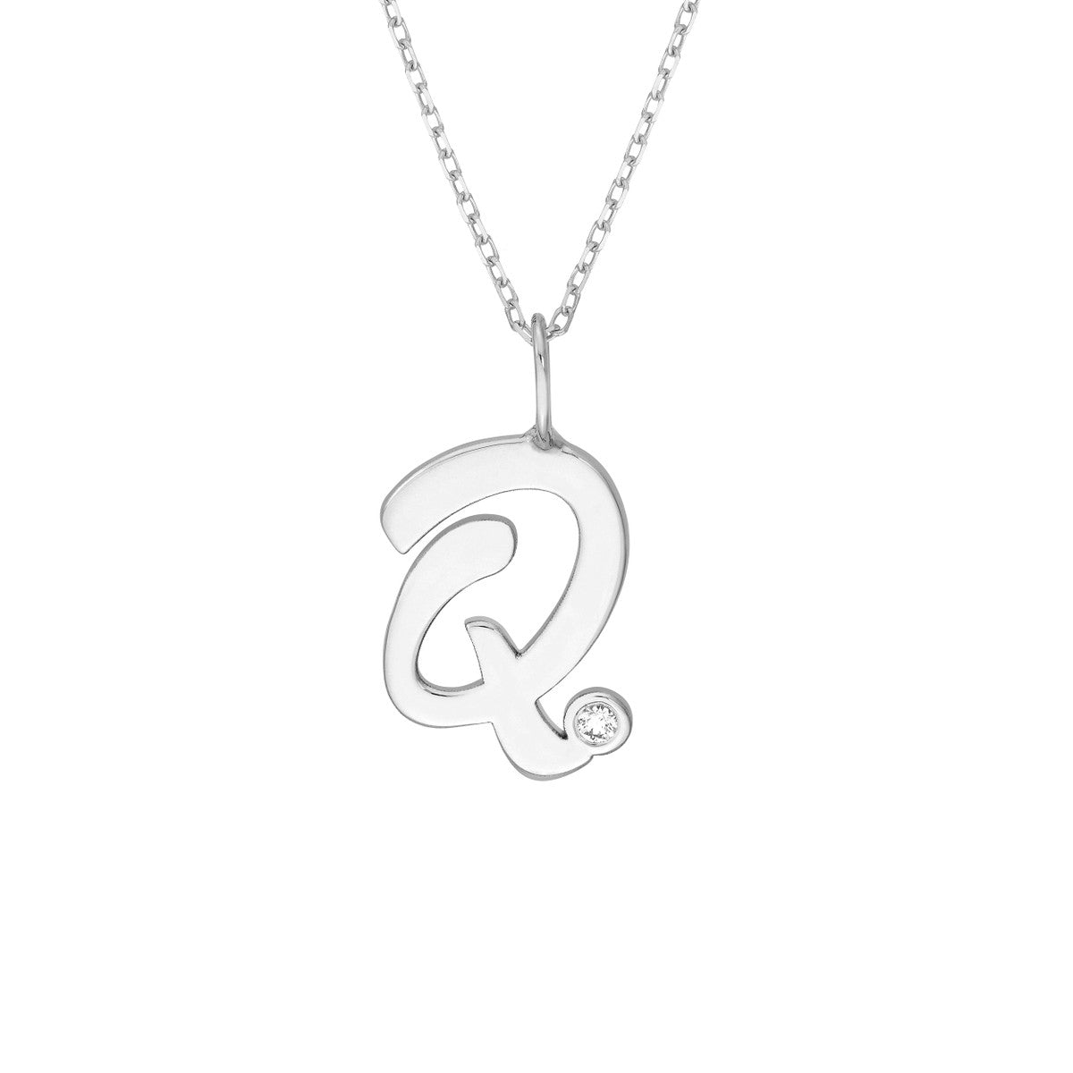Script 'Q' with Diamond Bezel Necklace 14K Gold