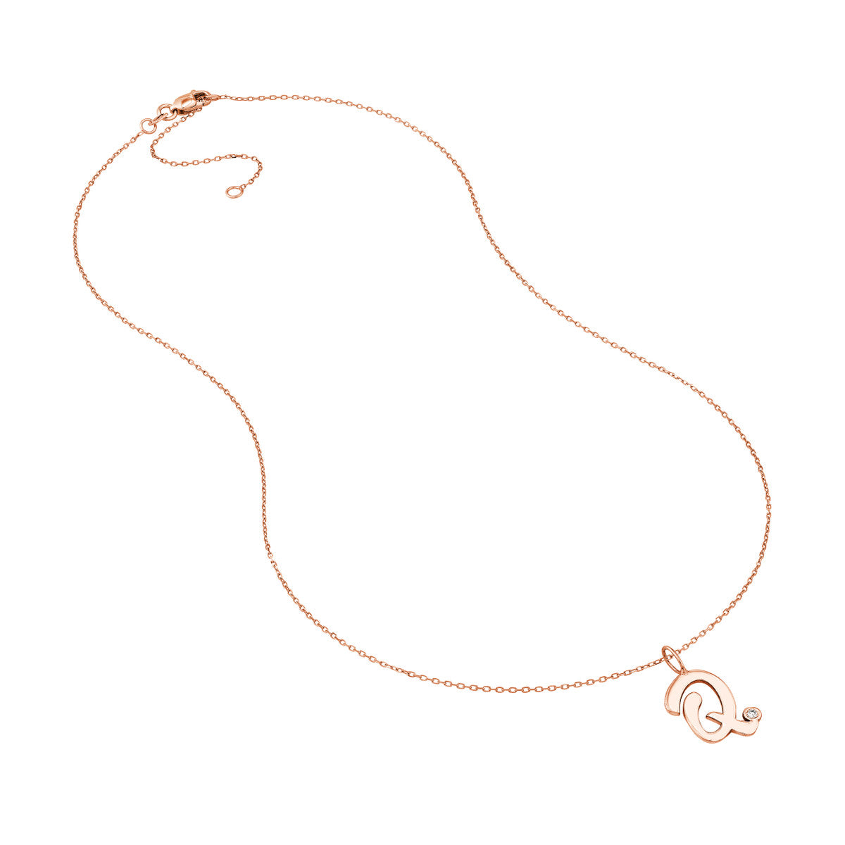 Script 'Q' with Diamond Bezel Necklace 14K Gold