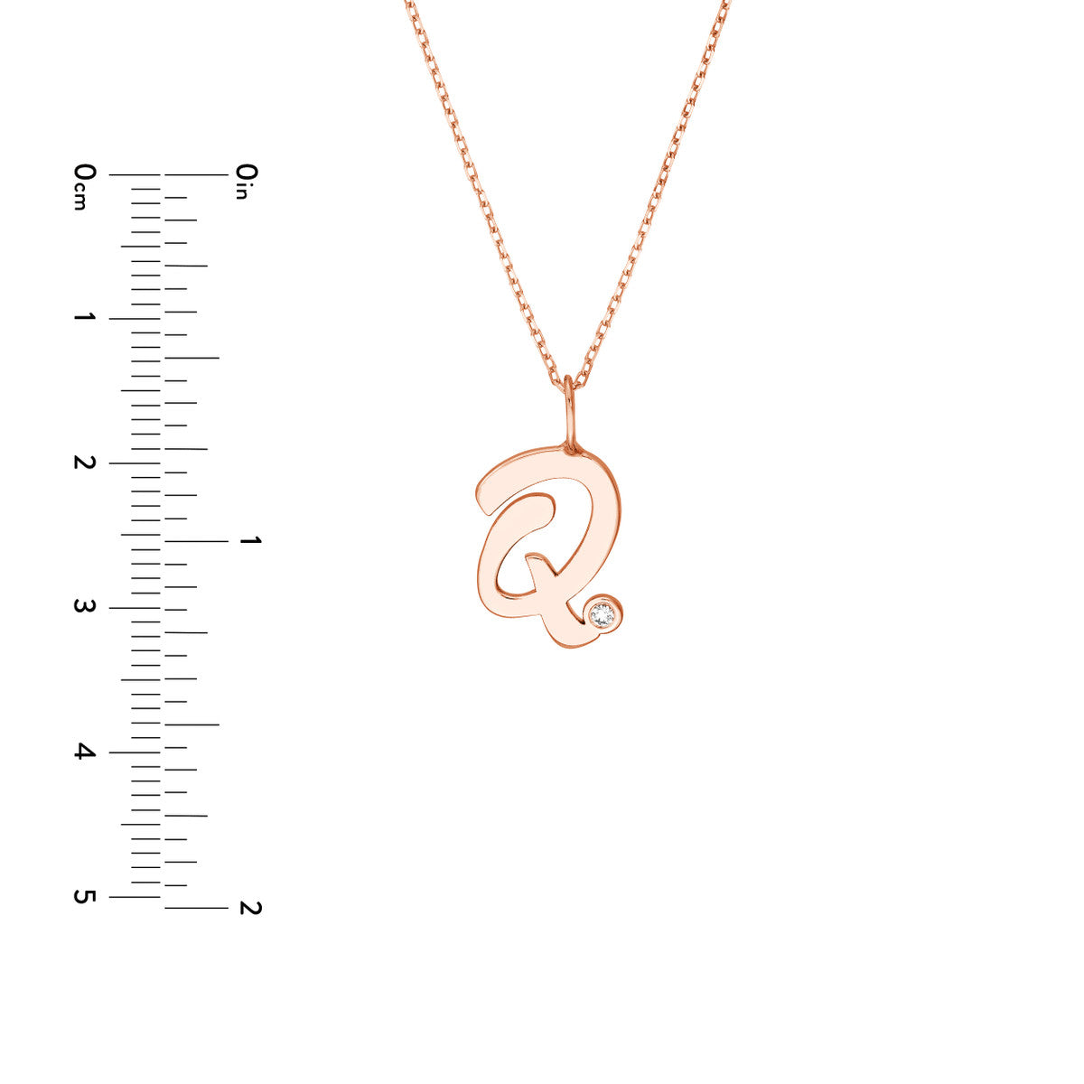 Script 'Q' with Diamond Bezel Necklace 14K Gold