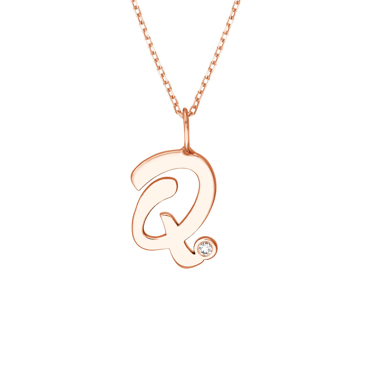 Script 'Q' with Diamond Bezel Necklace 14K Gold