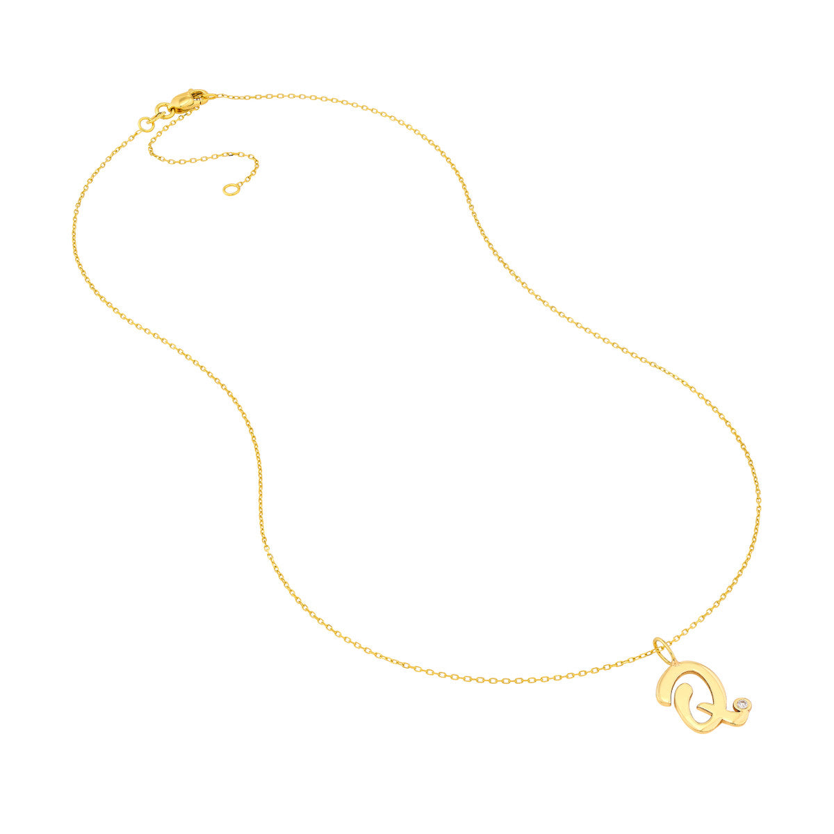 Script 'Q' with Diamond Bezel Necklace 14K Gold