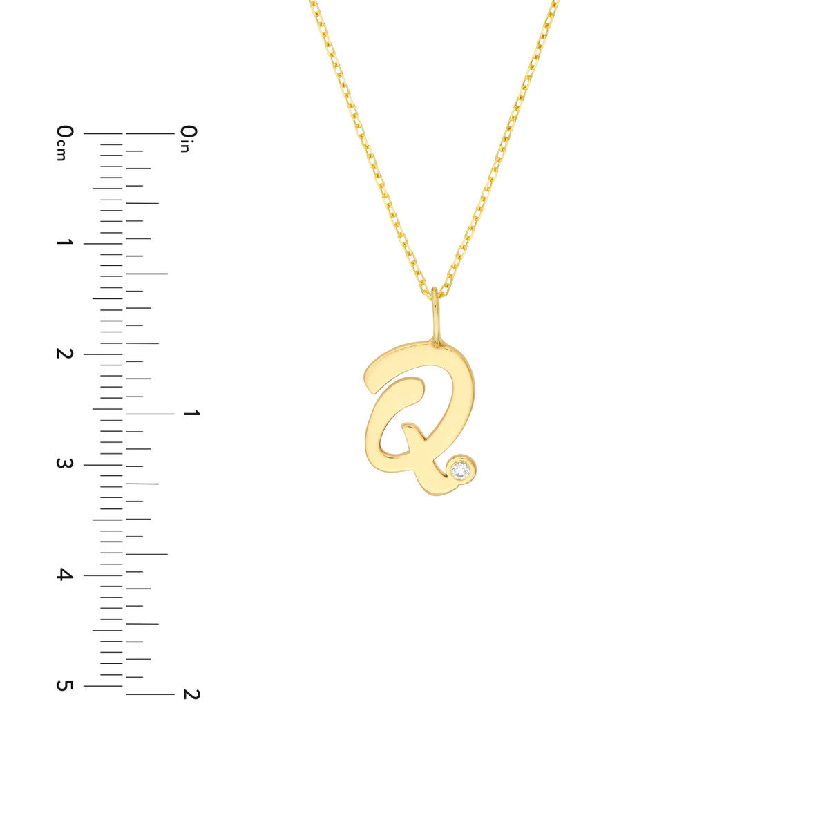 Script 'Q' with Diamond Bezel Necklace 14K Gold