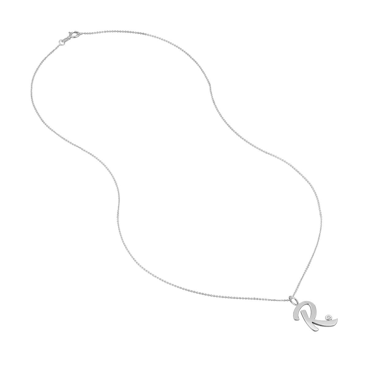 Script 'R' with Diamond Bezel Necklace 14K Gold