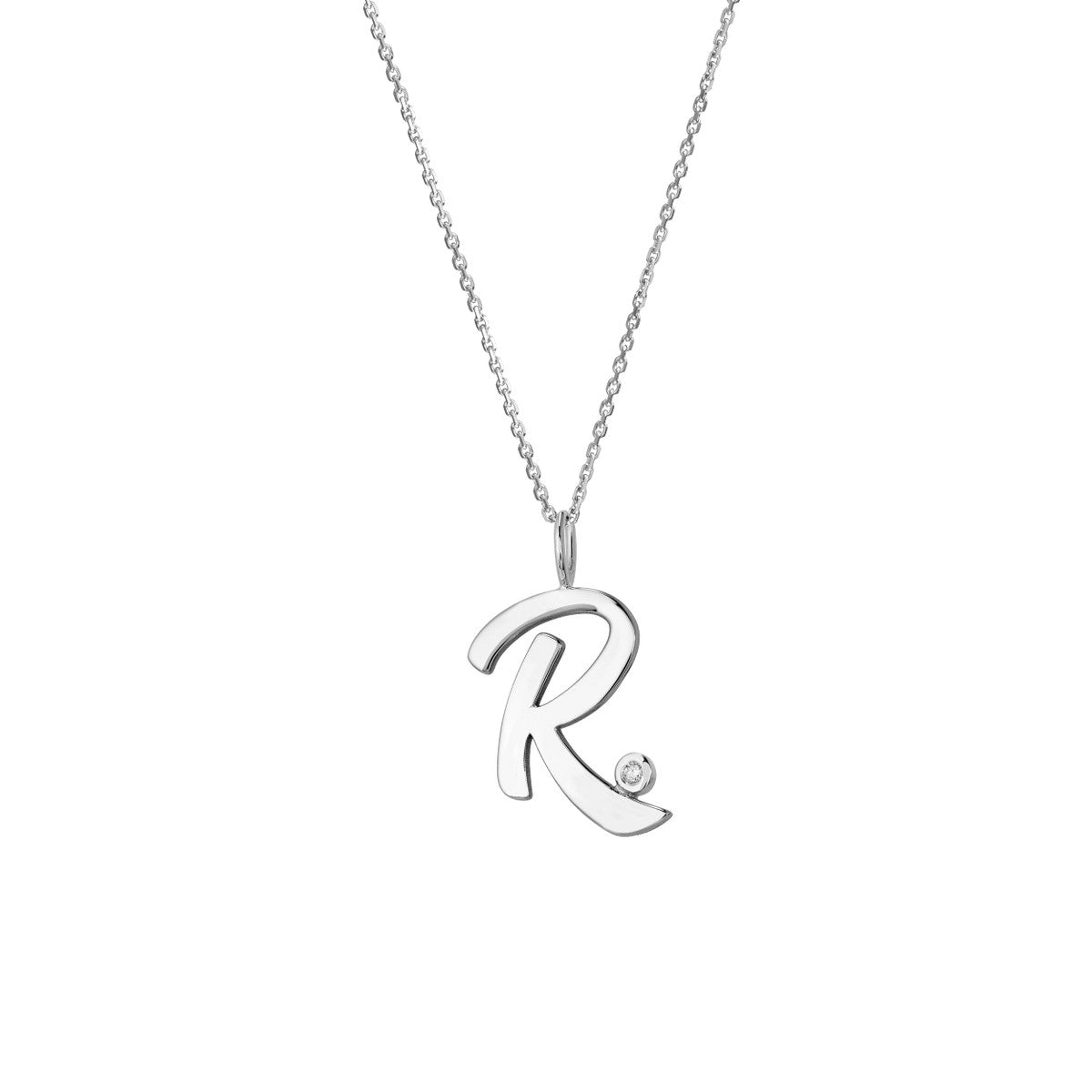 Script 'R' with Diamond Bezel Necklace 14K Gold