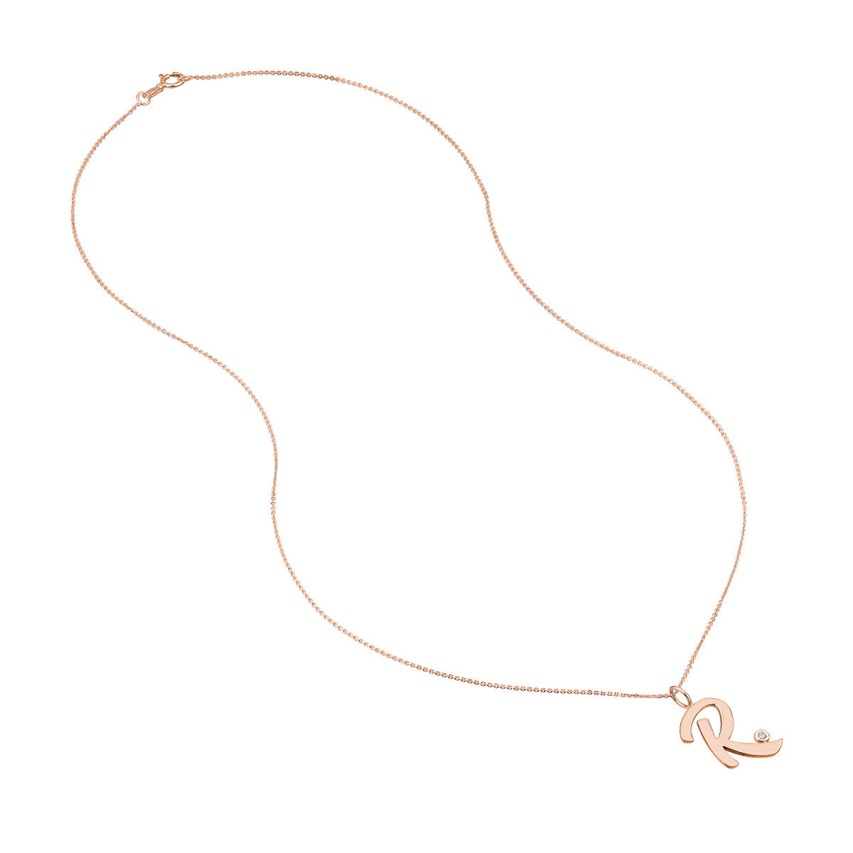 Script 'R' with Diamond Bezel Necklace 14K Gold