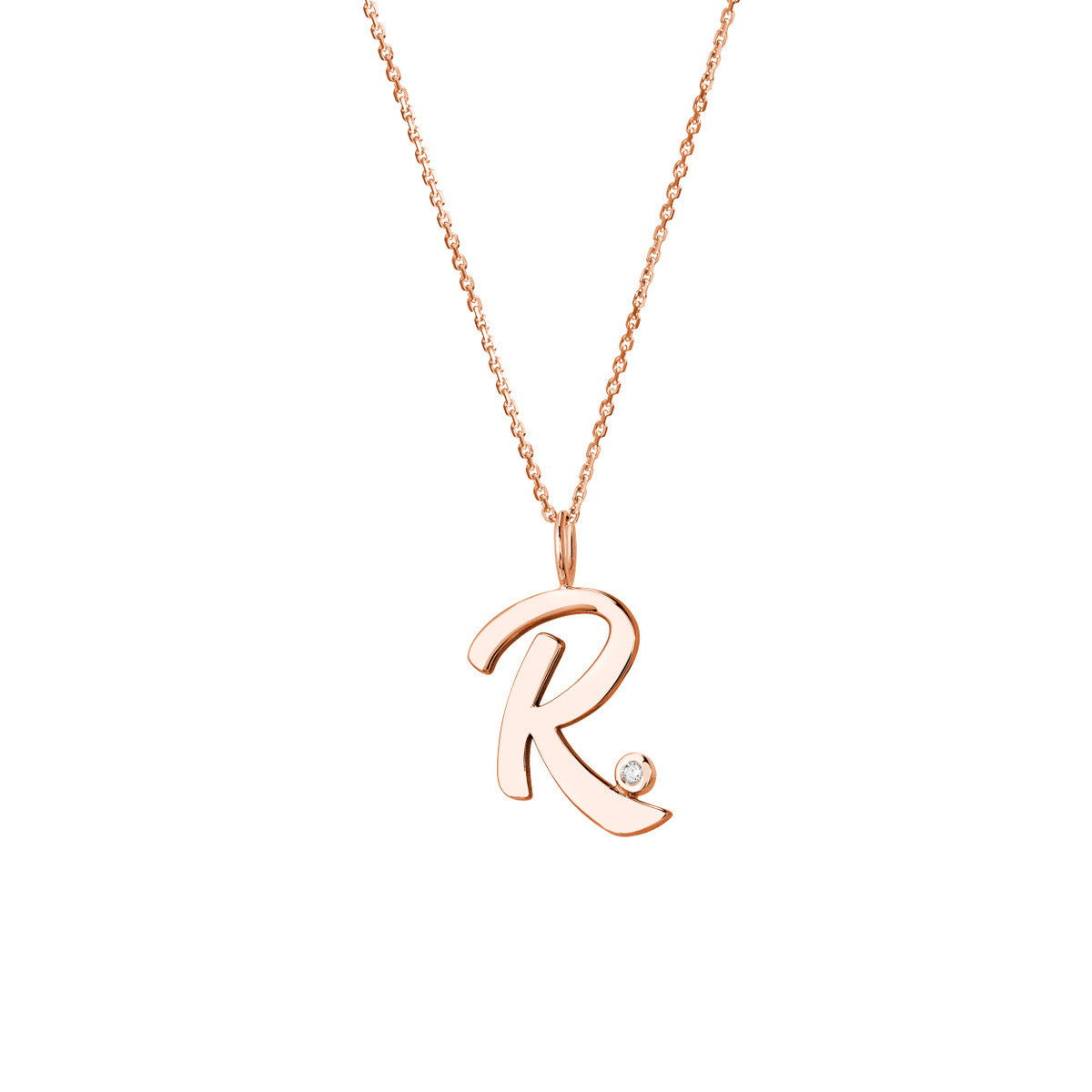 Script 'R' with Diamond Bezel Necklace 14K Gold