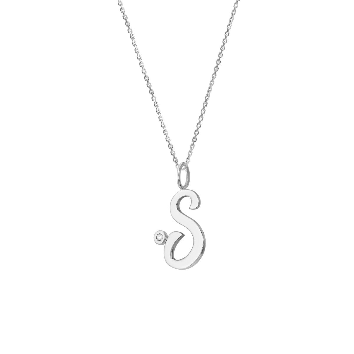 Script 'S' with Diamond Bezel Necklace 14K Gold