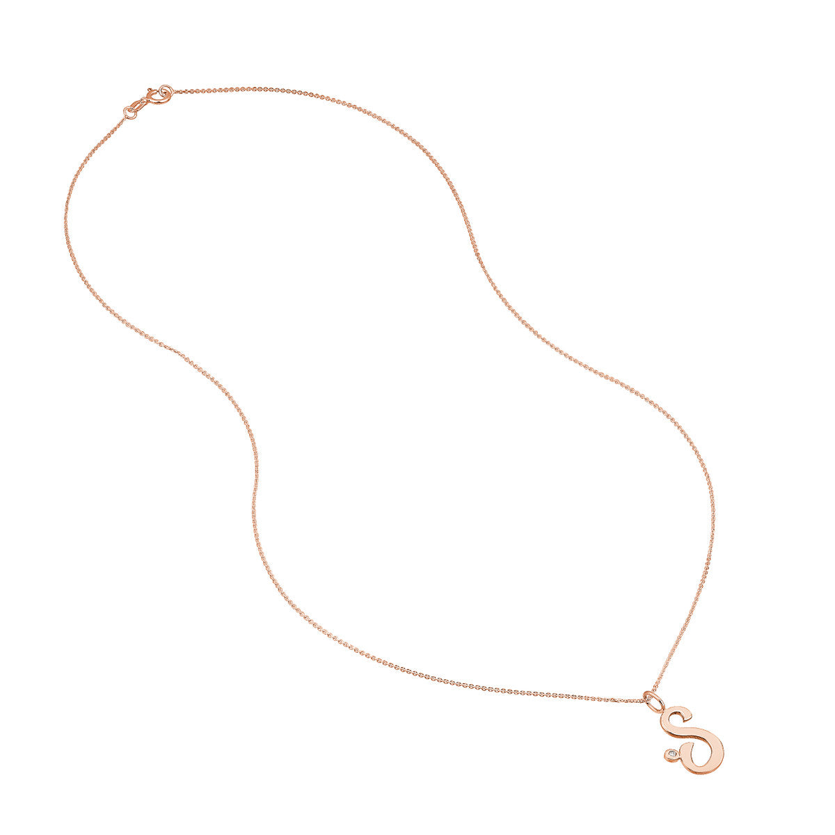 Script 'S' with Diamond Bezel Necklace 14K Gold
