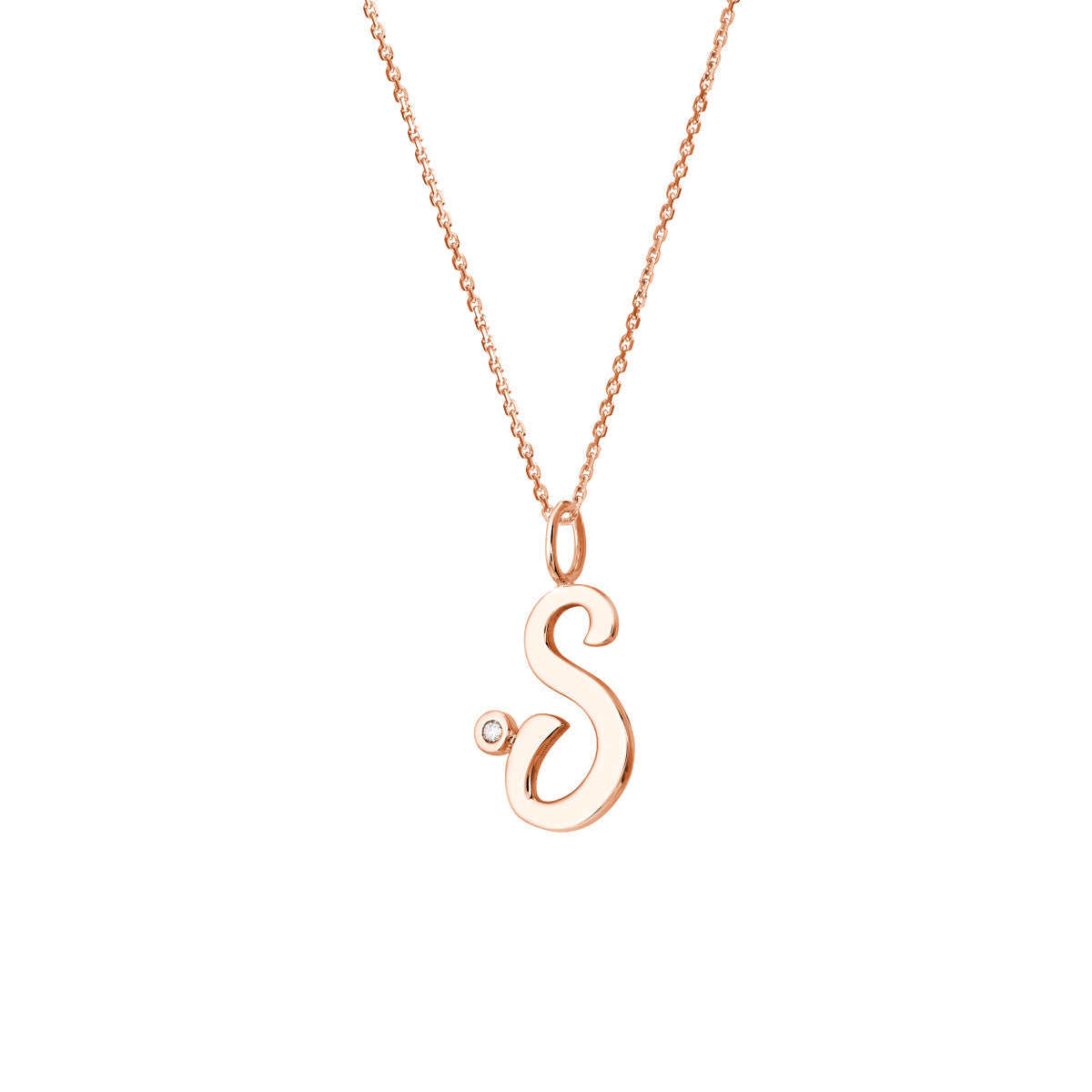 Script 'S' with Diamond Bezel Necklace 14K Gold