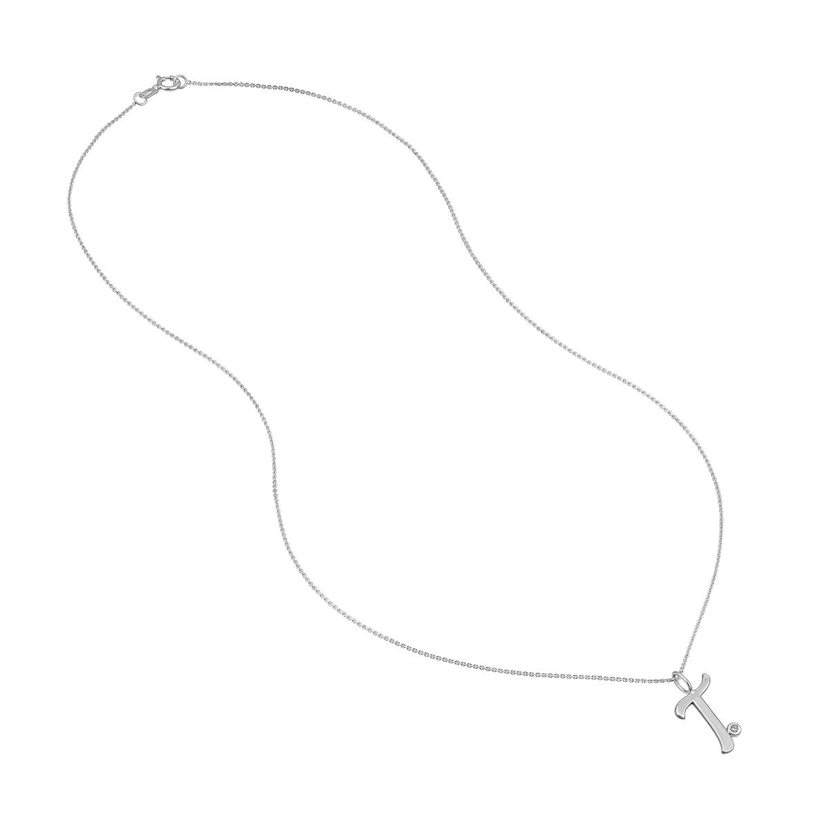 Script 'T' with Diamond Bezel Necklace 14K Gold