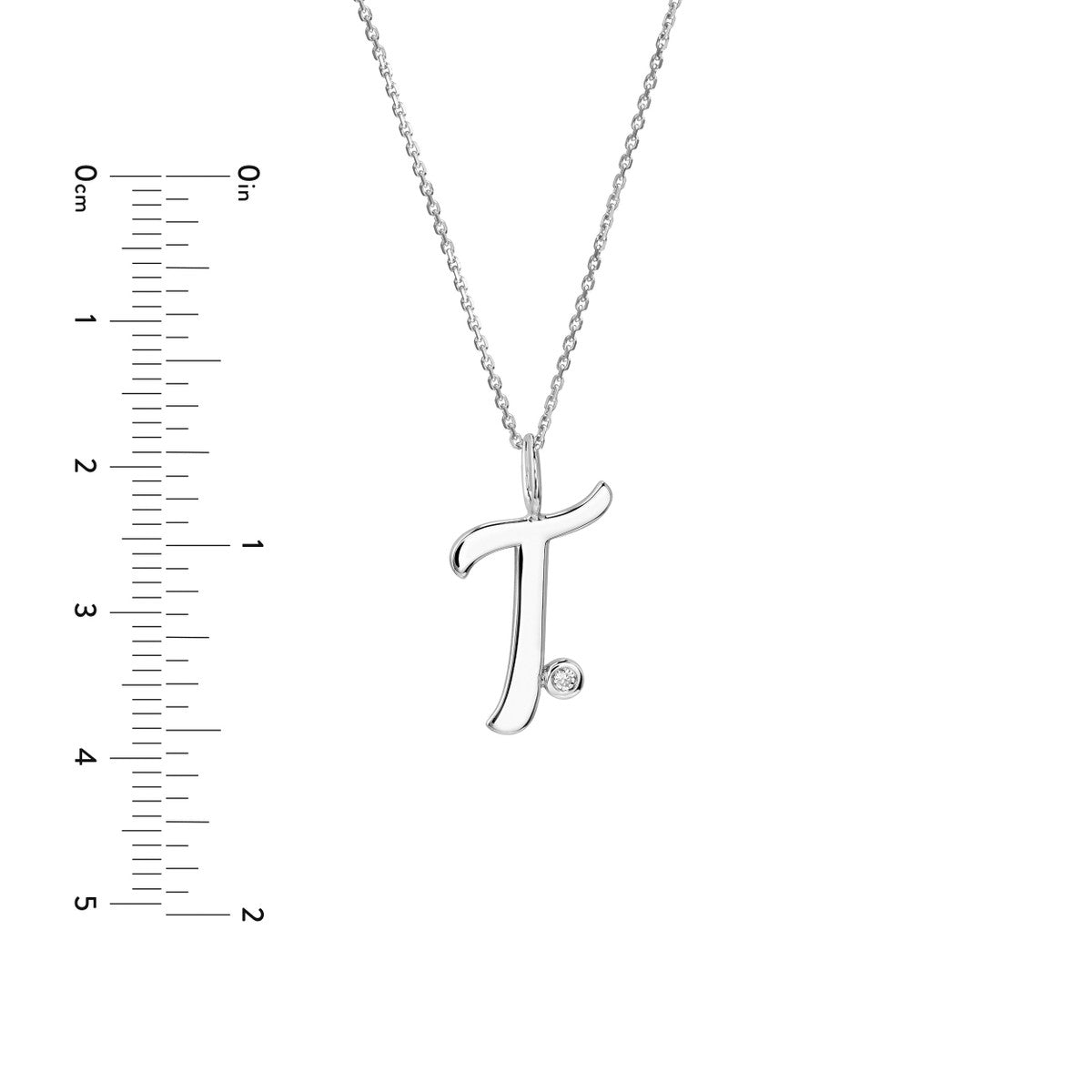 Script 'T' with Diamond Bezel Necklace 14K Gold
