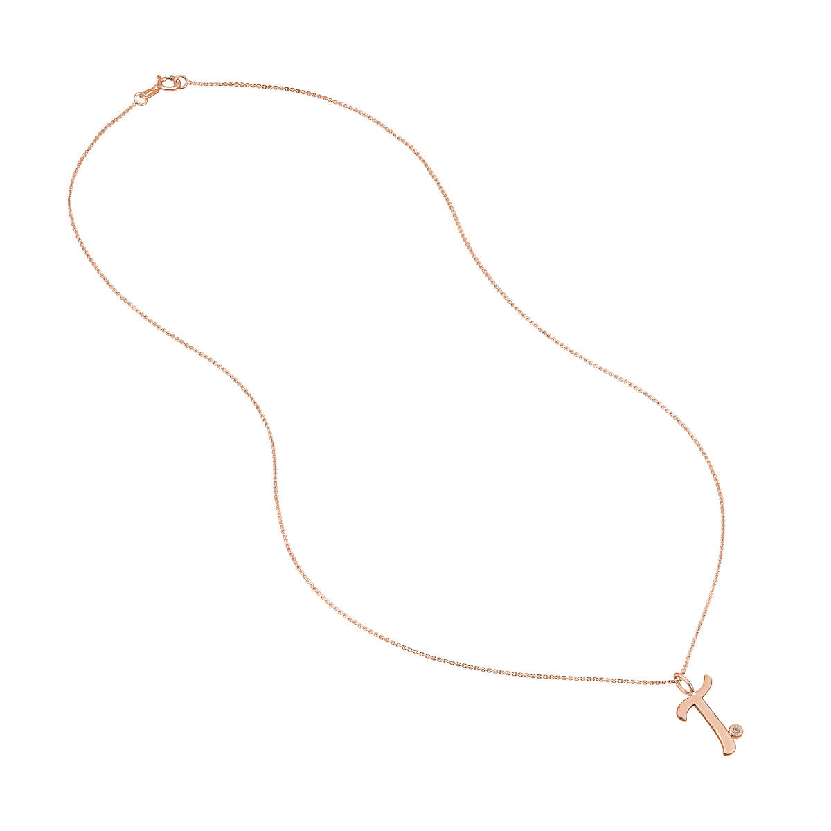 Script 'T' with Diamond Bezel Necklace 14K Gold